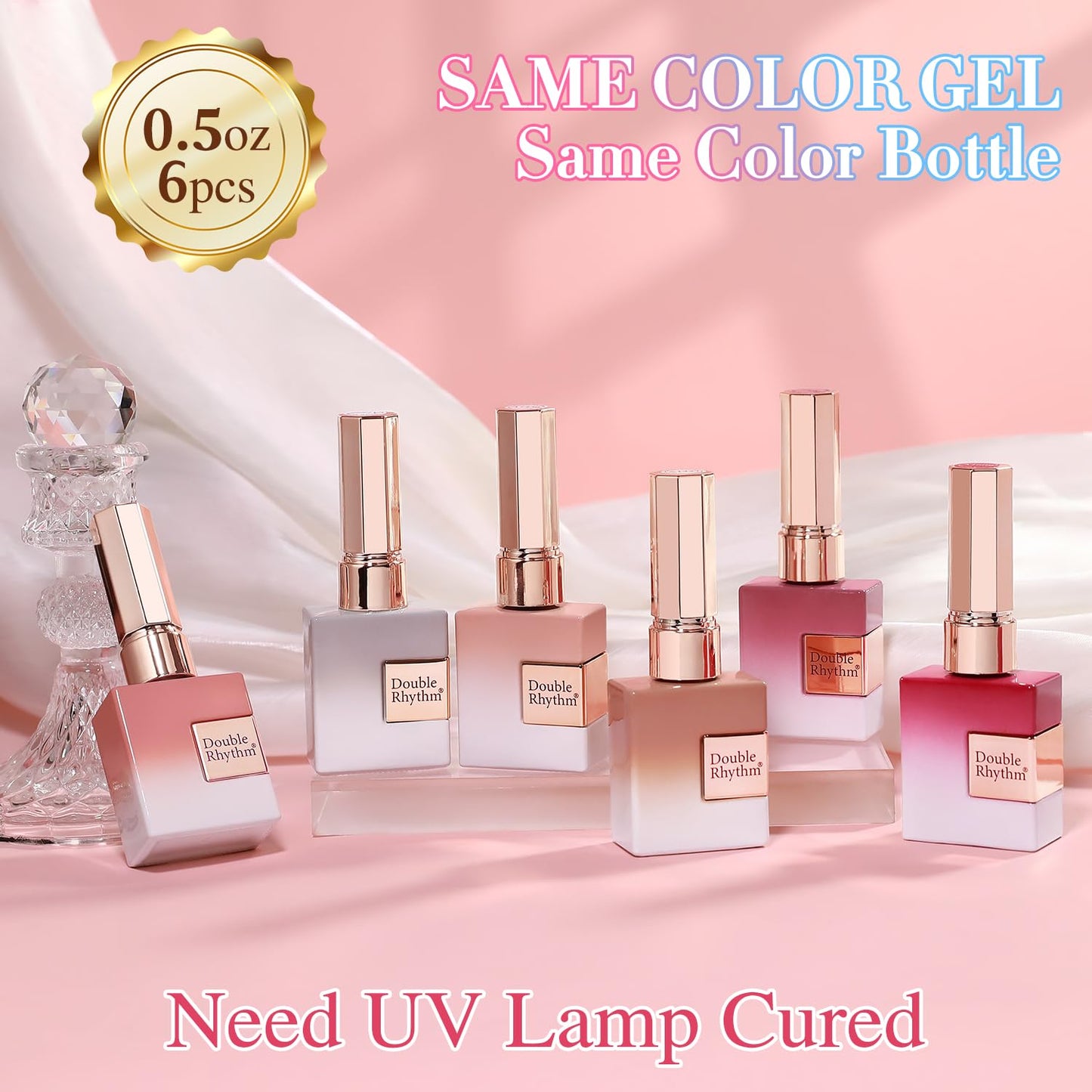 Double Rhythm 6 Pcs 15 ML Gel Polish Set Same Color Same Bottle Soak Off Gel Polish Kit Nail Art Manicure Salon DIY at Home for Women (Milky White Jelly Pink Nude Peach-T6-24)