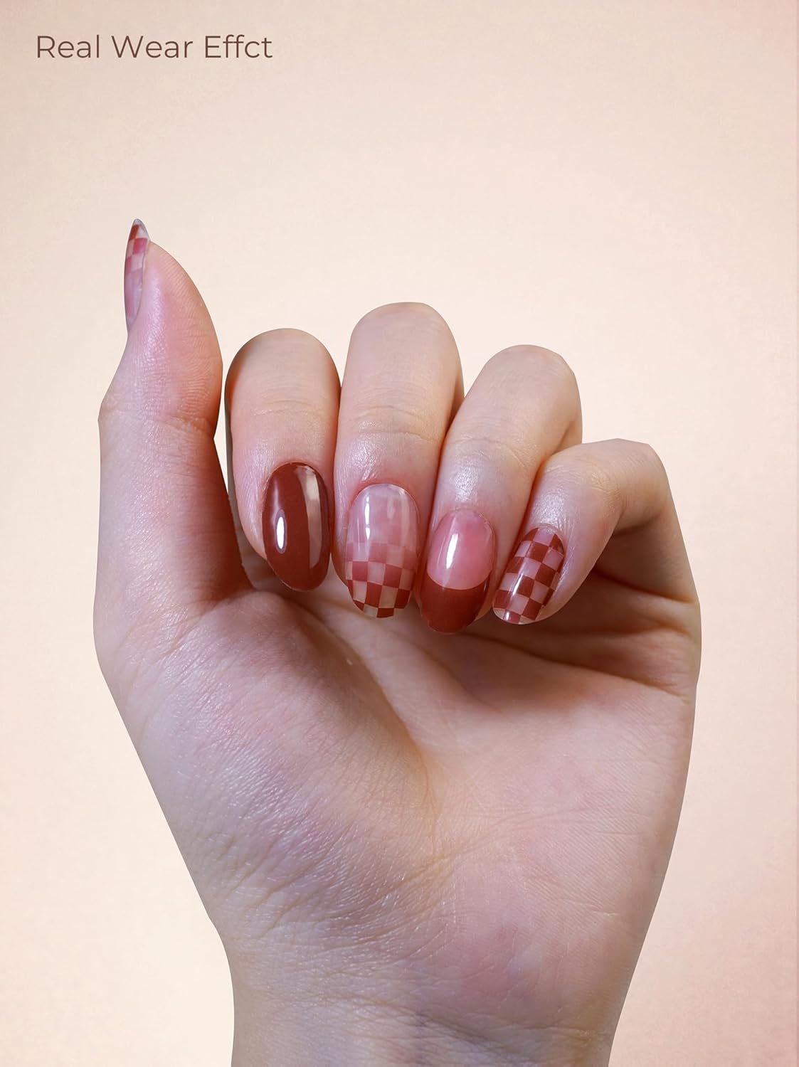 Pre Cured Gel Nail Strips - 44PCS Salon Quality Gel Nail Stickers - Long Lasting Polish Wraps for Women no UV Light Needed Easy Apply& Remove (Chestnut Brown）