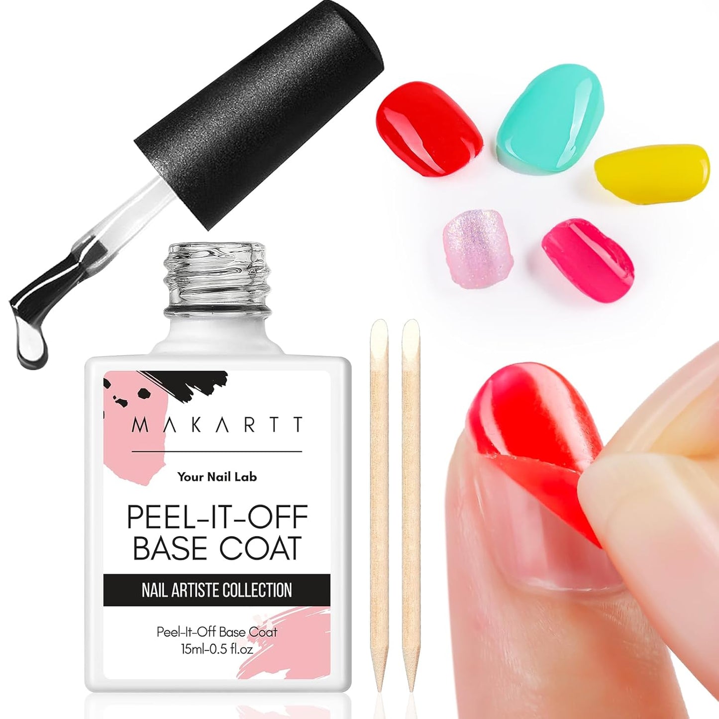 Makartt Peel Off Gel Base Coat: 15ML UV Peelable Base for Gel Nail Polish, Press-On, Nail Tips – Easy Removal, No Soak-Off, UV LED Lamp Required, for Beginners Thin Nails
