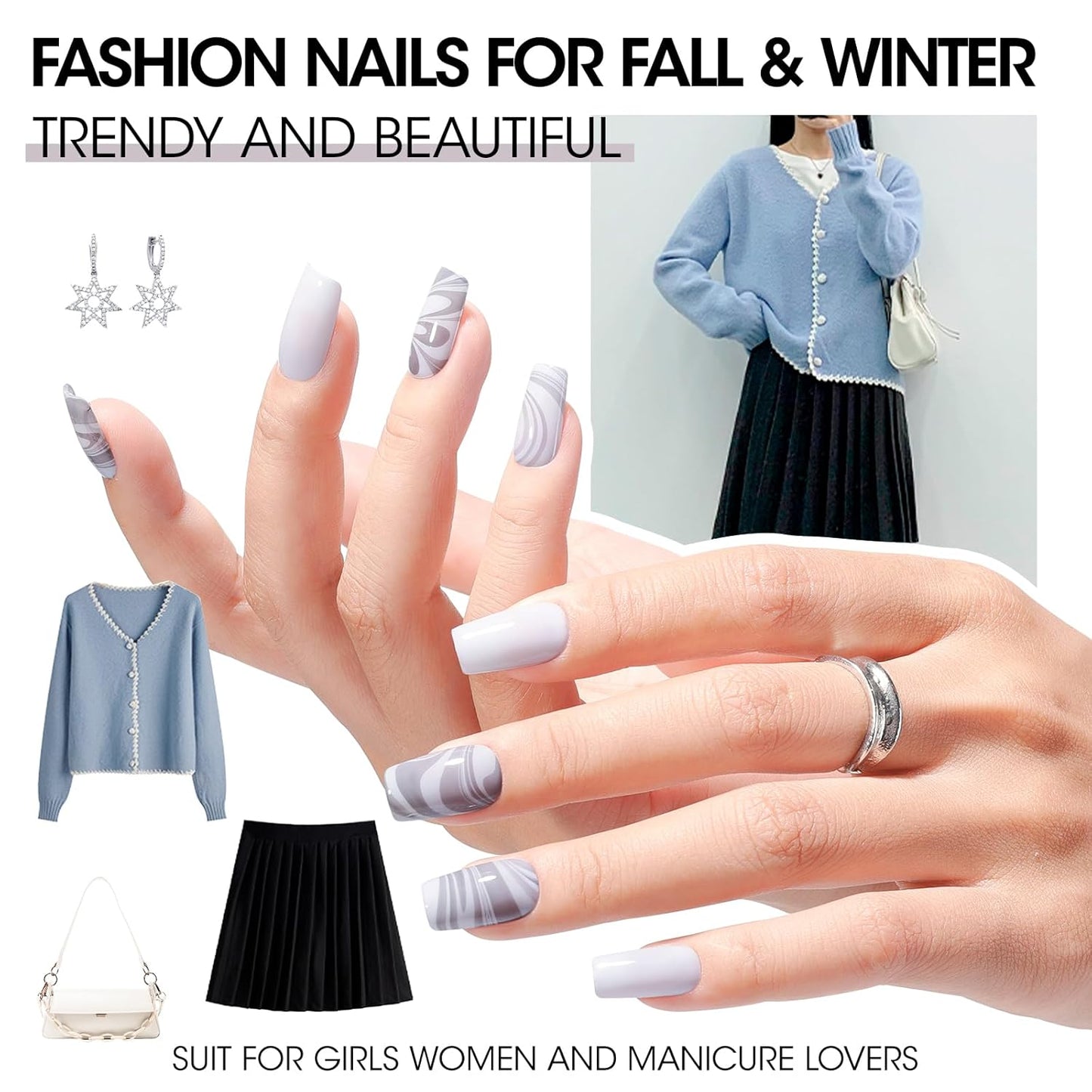 GELLEN Gray Nail Polish Set, Fall Winter Trendy Grey Regular Nail Polish Quick Air Dry 6 Dark Light Colors for Women Gifts DIY Fingernail Toe Nails Home Salon, Not Gel, Hema Free, Non-toxic, No Chip