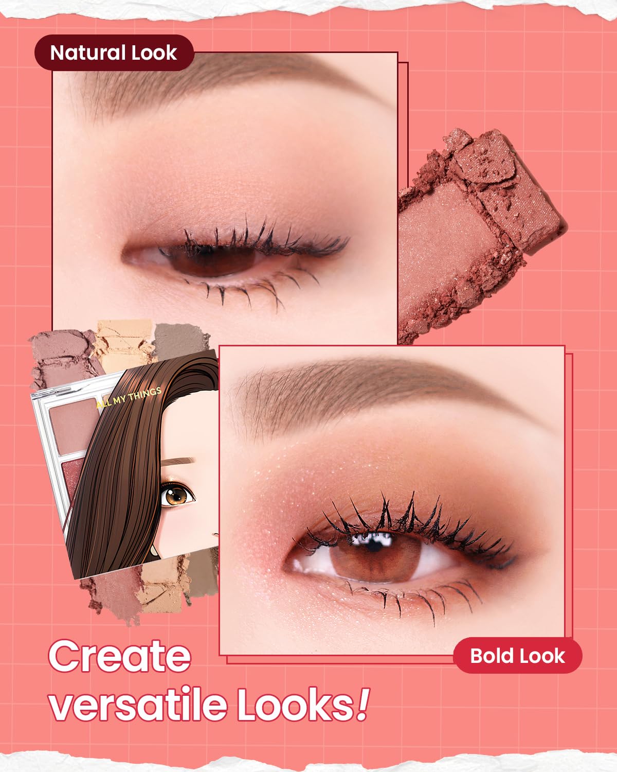 AMTS True Beauty Dear Rose Eyeshadow Palette, Matte Shimmer Glitter Highly Pigmented, Long Lasting, Cheek blush, K Beauty, Korean makeup