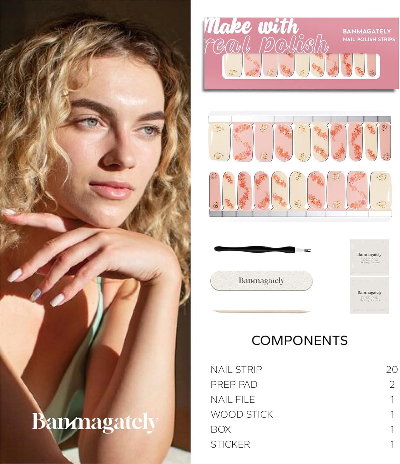 Nail Polish Strips, 20Pcs Salon Quality Gel Nail Stickers, Easy Long Lasting Wraps for Short Nails no UV Light Needed (LightCoral)