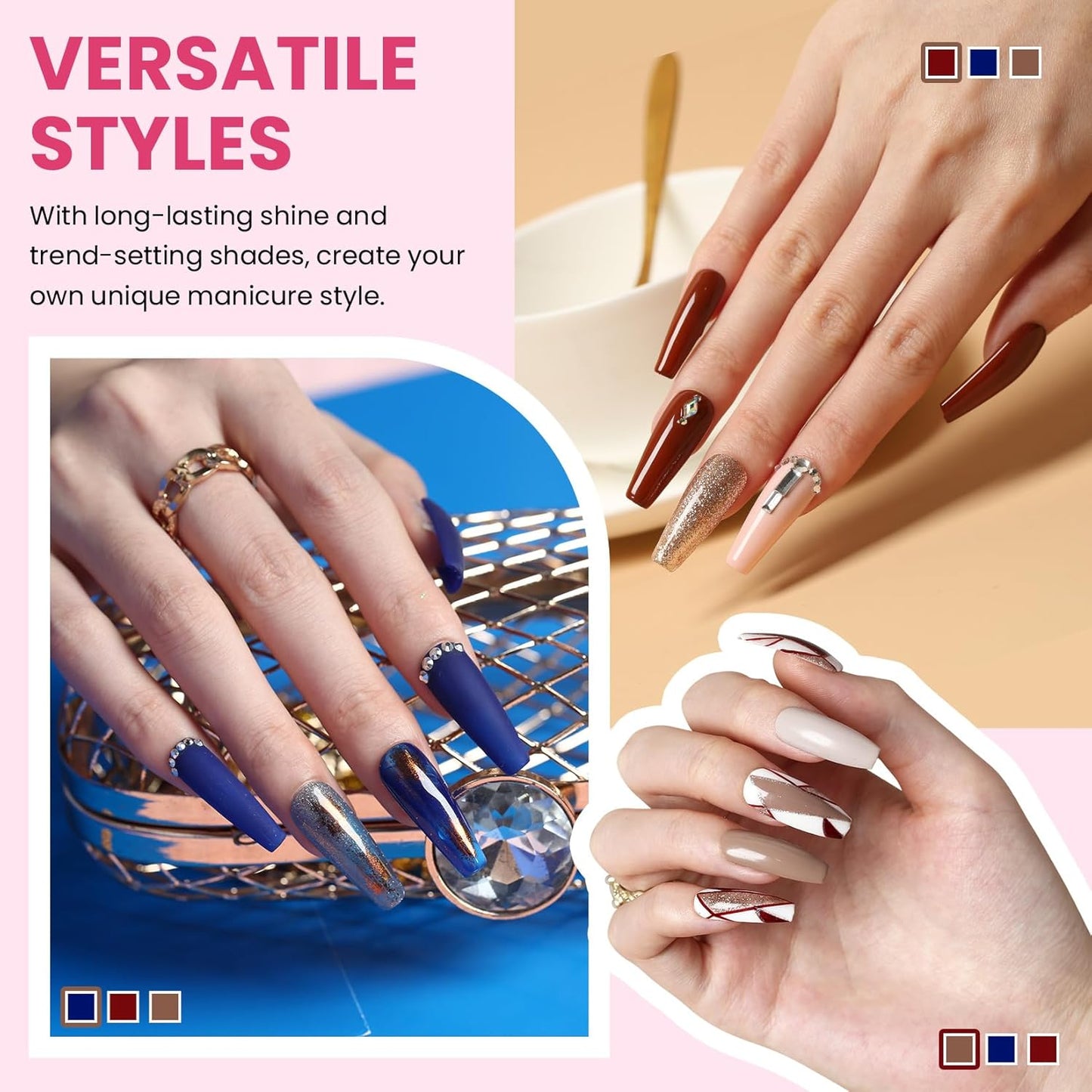 VANREESA 24 Pcs Gel Nail Polish Set, 21 Colors Gel Polish with Base Coat Glossy & Matte Top Coat Pink Red Orange Yellow Green Blue Purple brown Gel Polish Kit Nail Kit Gifts for Women