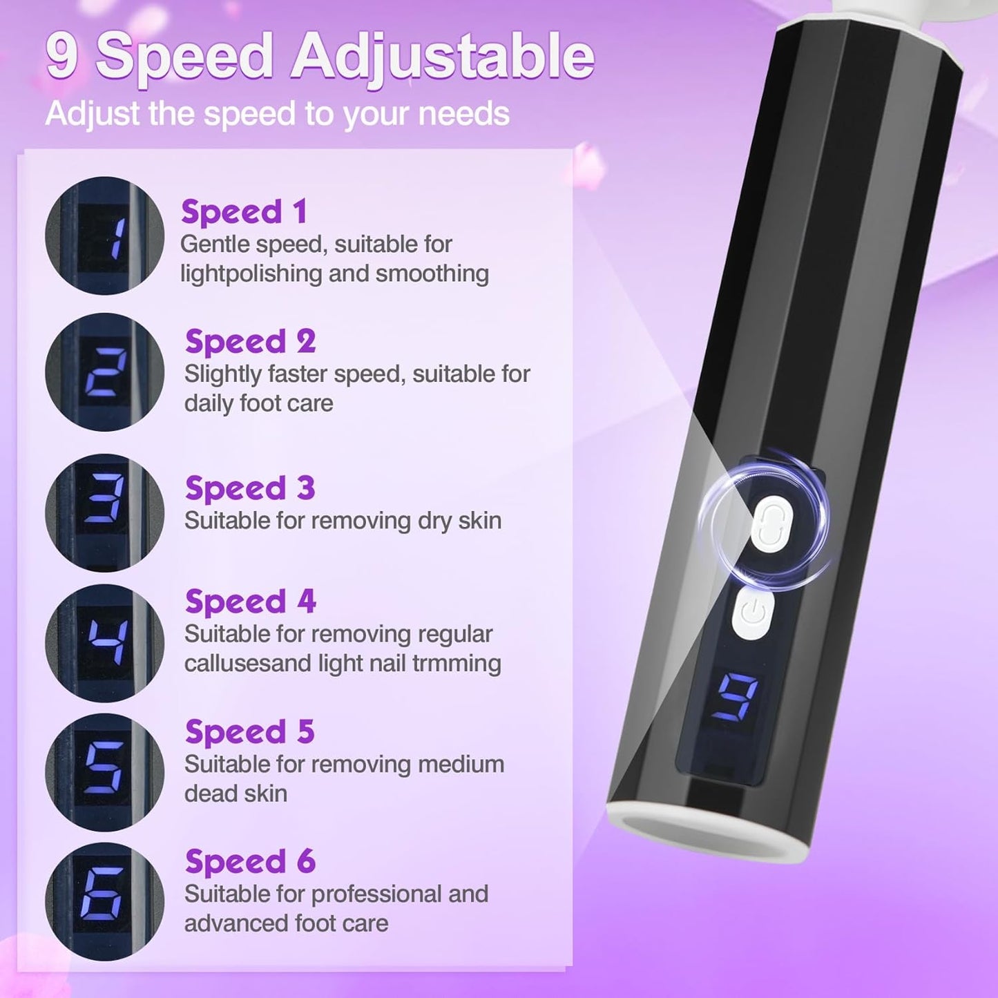 Electric Foot Callus Remover, Electric Foot File Speed Adjustment & Direction of Rotation Controller, Pedicure Tools for Feet with 20Pcs Replacement Sandpaper and 10Pcs Barrel Sandpaper