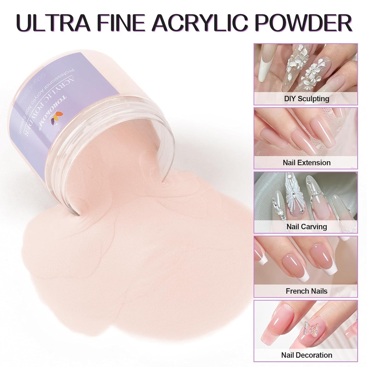 TOROKOM Nude Acrylic Powder, 120g/4.23oz Acrylic Nail Powder Large Capacity Acrylic Dip Powder for Nails Self-Leveling Acrylic Extension Powders, 3D Nail Carving, Long-Lasting, No Nails Lamp Required