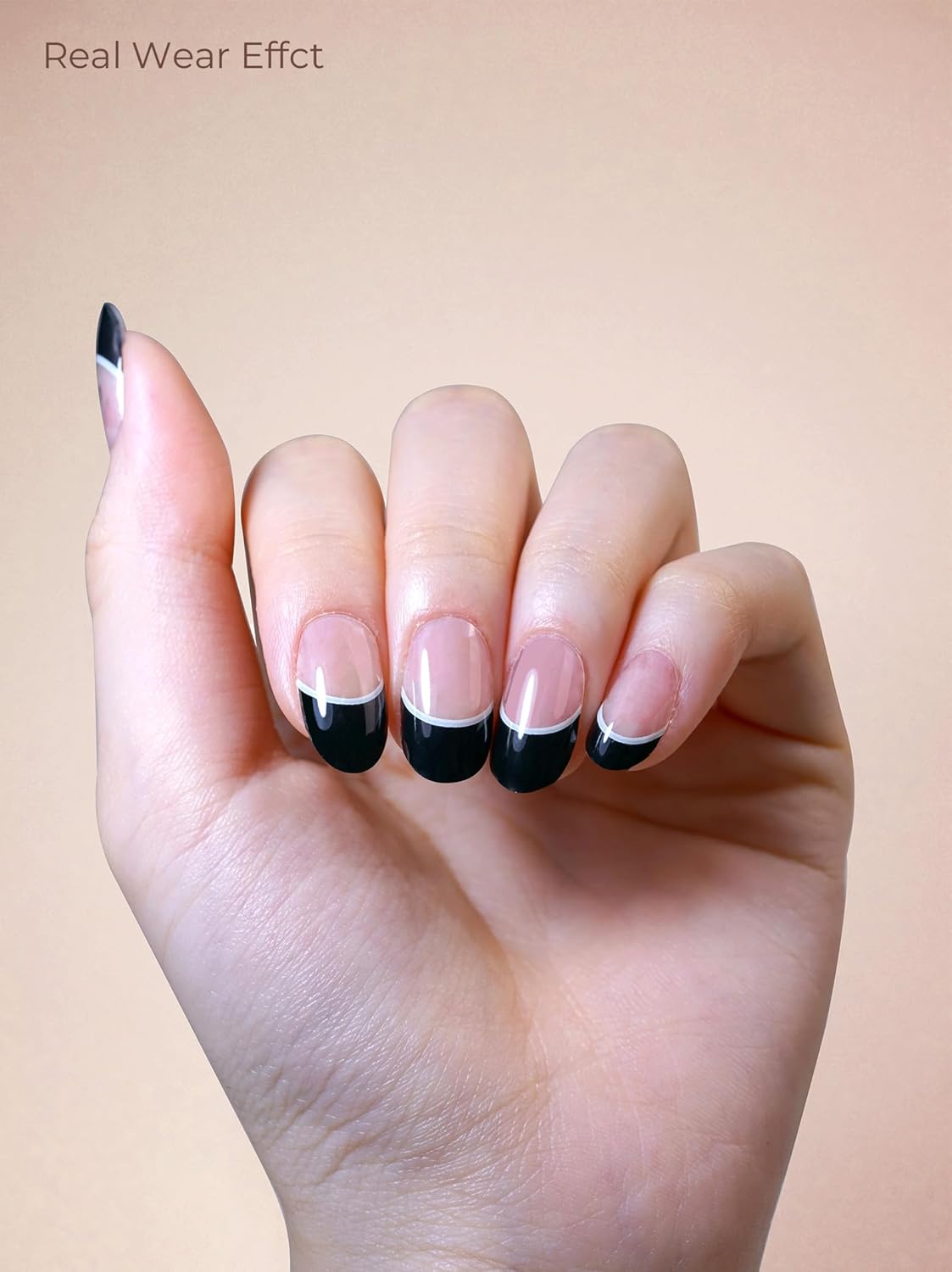 Pre Cured Gel Nail Strips - 44PCS Salon Quality Gel Nail Stickers - Long Lasting Polish Wraps for Women no UV Light Needed Easy Apply& Remove (Timeless Black)