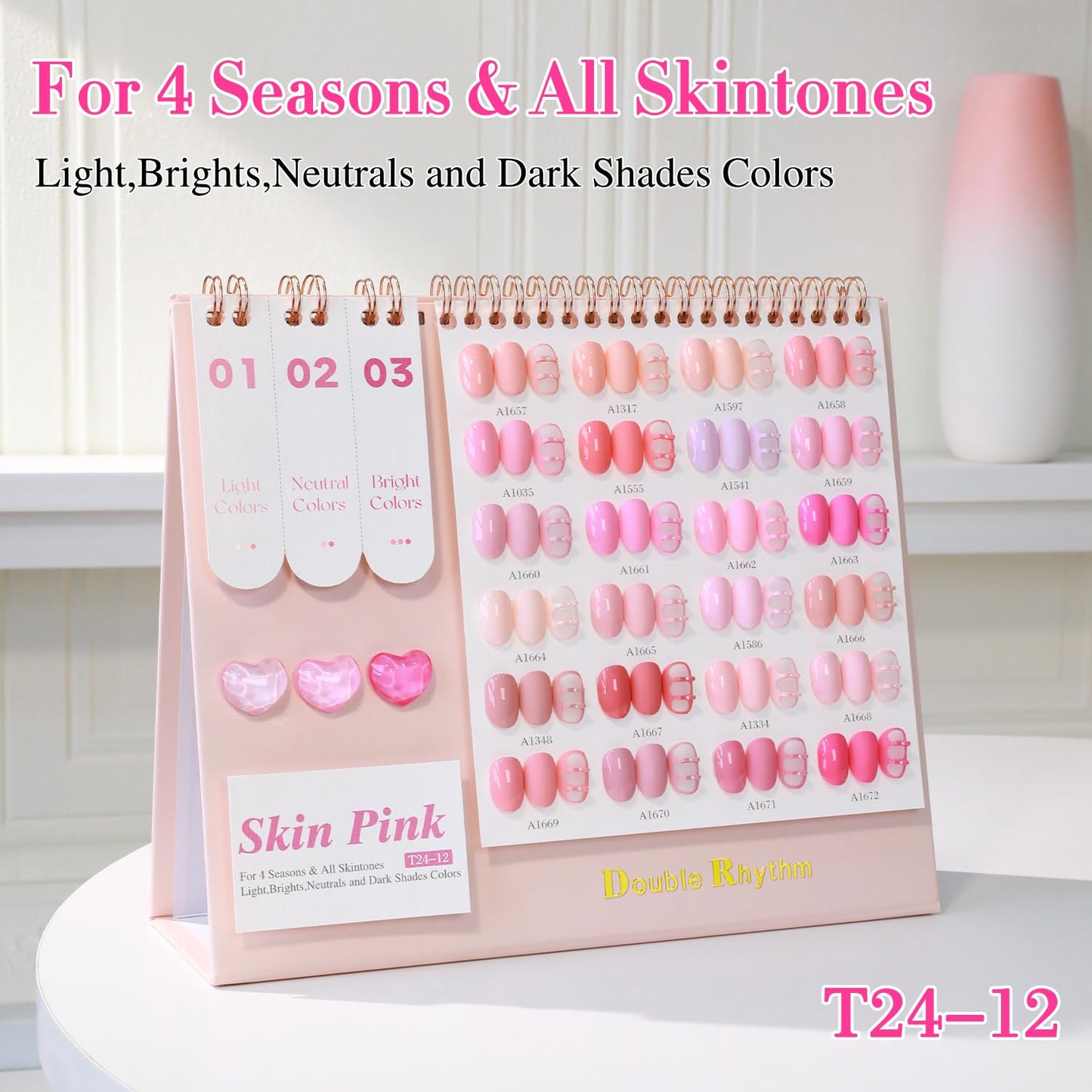 Double Rhythm 28Pcs 0.5Oz Gel Nail Polish Set Same Color Same Bottle Soak Off Gel Polish Kit Nail Art Manicure Salon DIY at Home for Women (Neutral Skin Pink Nude Collection-T24-12)