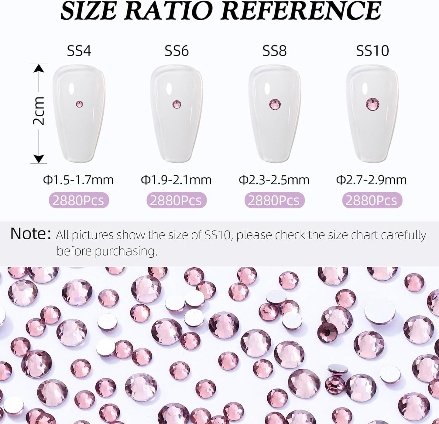 Light Amethyst Flatback Rhinestones, Glass Rhinestones for Nail Art and Craft, Glue Fix, Loose Crystal Gemstones(Lt.Amethyst, SS4, 2880pcs, 1.5-1.7mm)