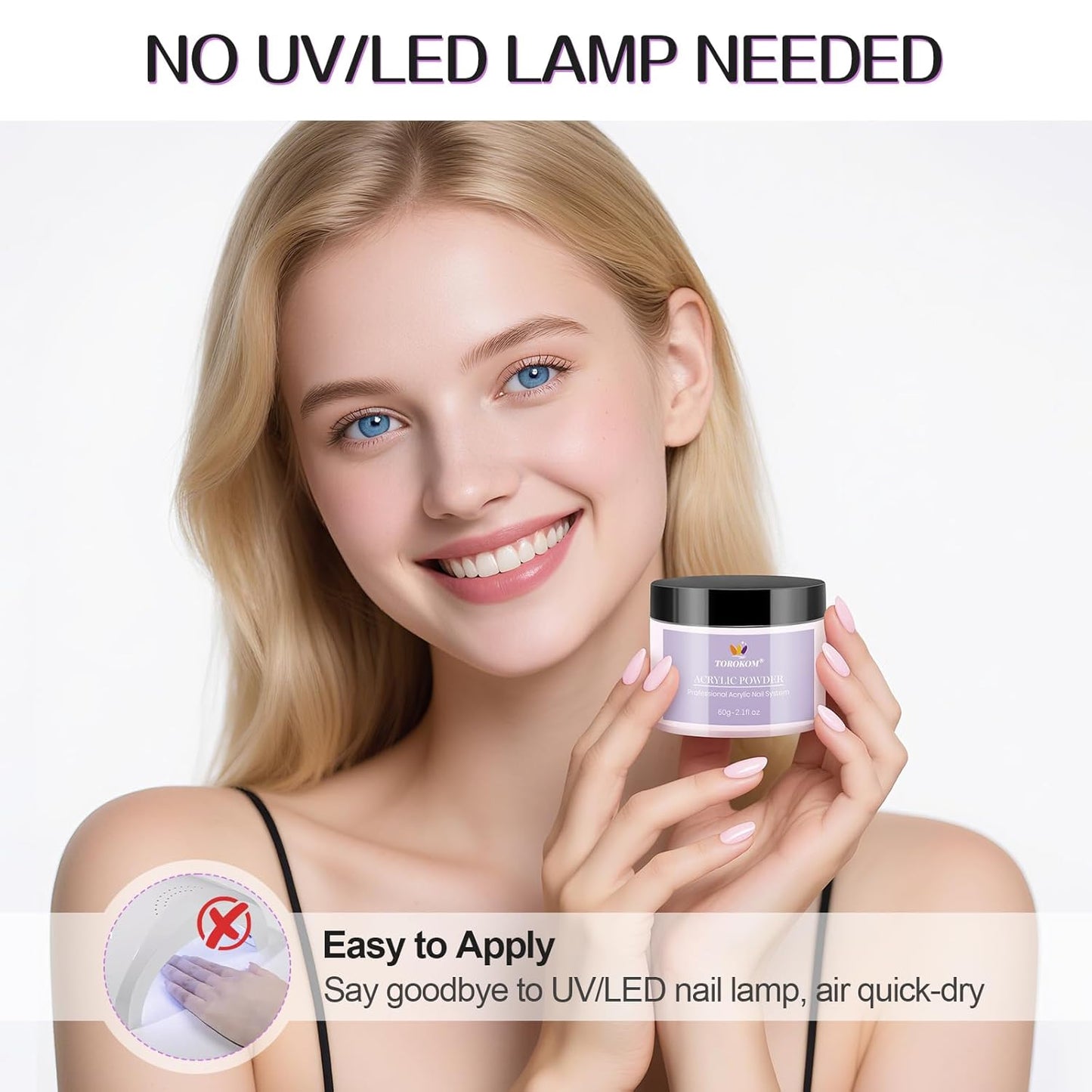 TOROKOM Acrylic Nail Powder Set, 2 Colors Nude Pink Acrylic Powder Colored for 3D Art Nail Carving French Nail Extension, Long-Lasting Nail Powder - No Need Nail Lamp, 2 * 60g