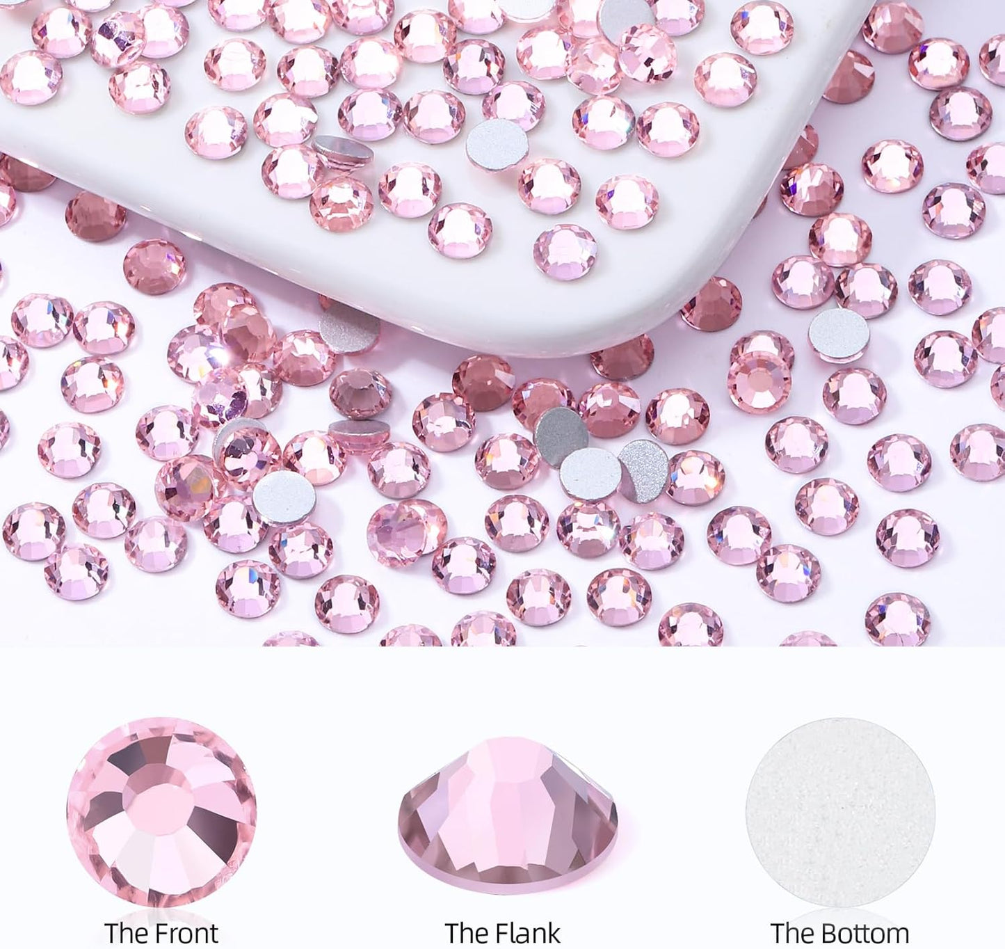 Pink Flatback Rhinestones, Glass Rhinestones for Nail Art and Craft, Glue Fix, Loose Crystal Gemstones(Pink, SS8, 1440pcs, 2.3-2.5mm)