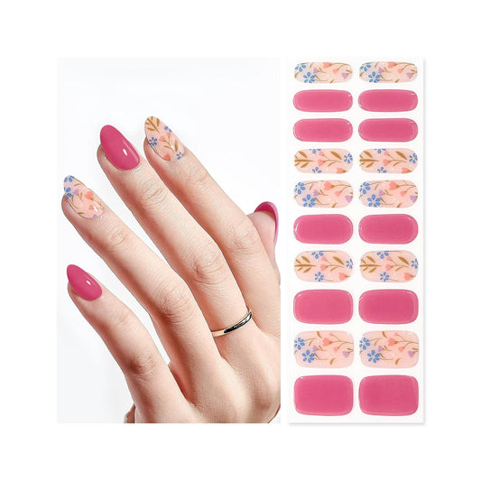 Semi Cured Gel Nail Strips | Built-In Gel Top Coat | UV Light Required | Salon Quality, Easy Application And Removal (Muted Purple Flower)
