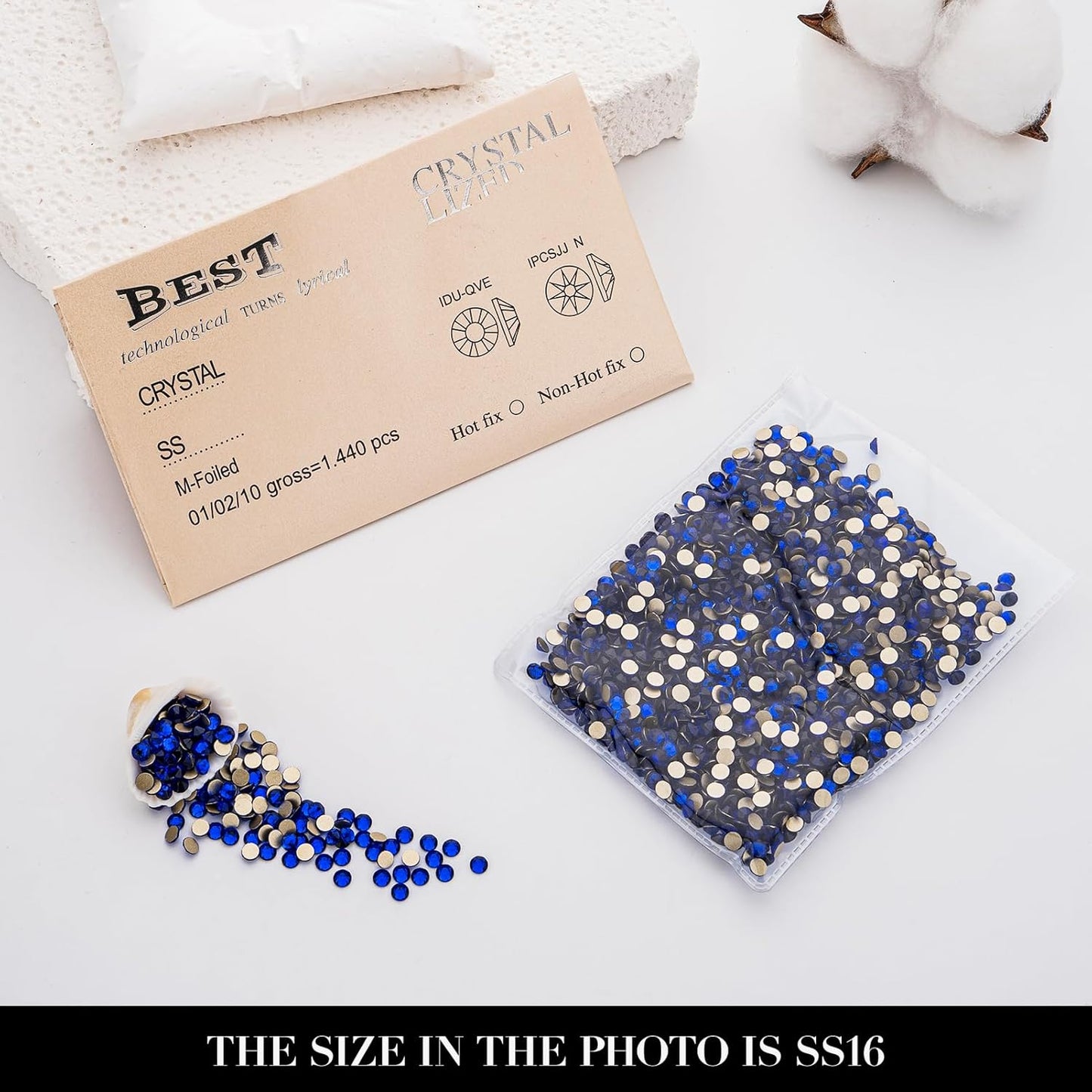 Novani Sapphire/Royal Blue Rhinestones 1440pcs Flat Back Round Rhinestone Style 2088 Sparkly Crystal Gemstones for Nail Art and Crafting SS16,3.8-4.0mm