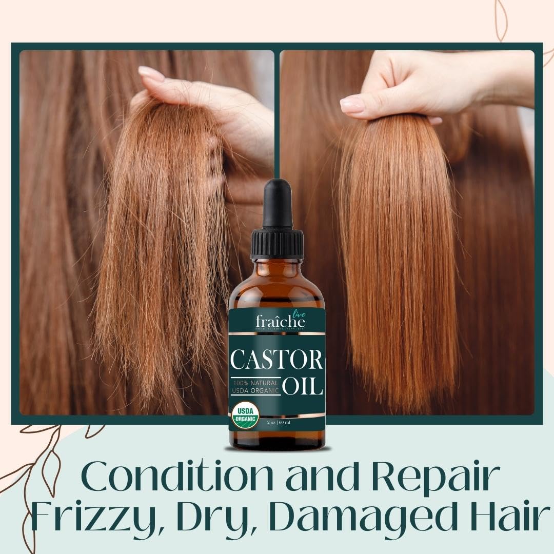 Organic Castor Oil Lash Serum for Hair Growth, 100% Pure Eyebrow Eyelash Growth Serum, Cold Pressed Hexane Free (2oz Glass Bottle + FILLED Mascara Tube)