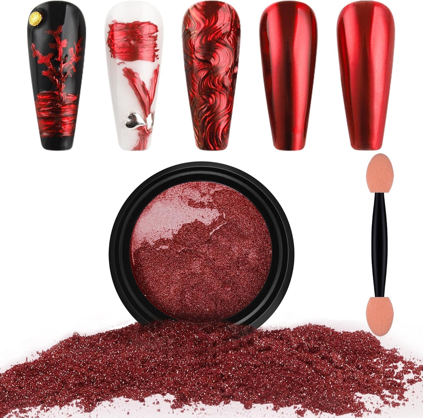 Artdone Chrome Nail Powder,Red Iridescent Aurora Powder Metallic Mirror Effect Pigment Pearlescent Mermaid Pigment Pearl Glitter Dust Kit, Nail Art Decoration, Resin Craft