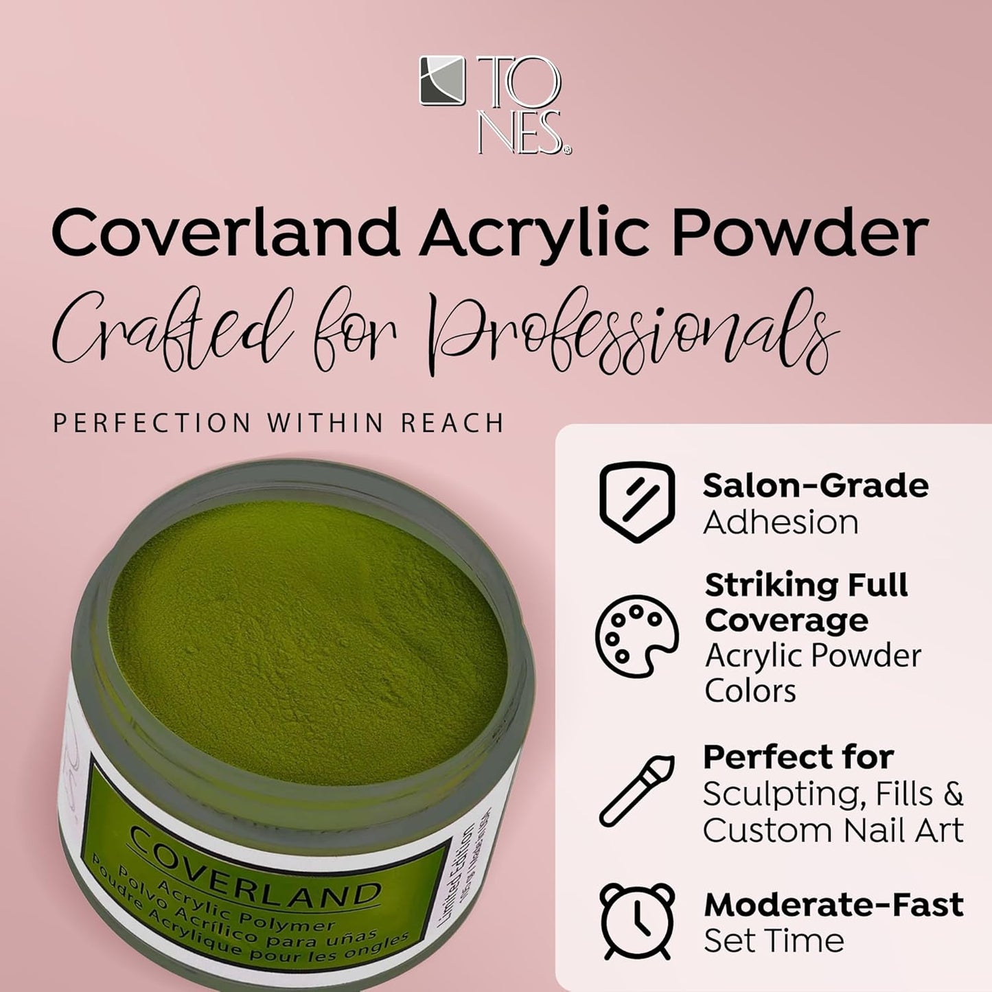 Tones Coverland Acrylic Nail Powder "Mistletoe" - Limited Edition Acrylic Powder for Nail Design, Sculpting, and Masking Nail Bed Imperfections - Professional Acrylic Nail Supplies - (1.5 Oz)