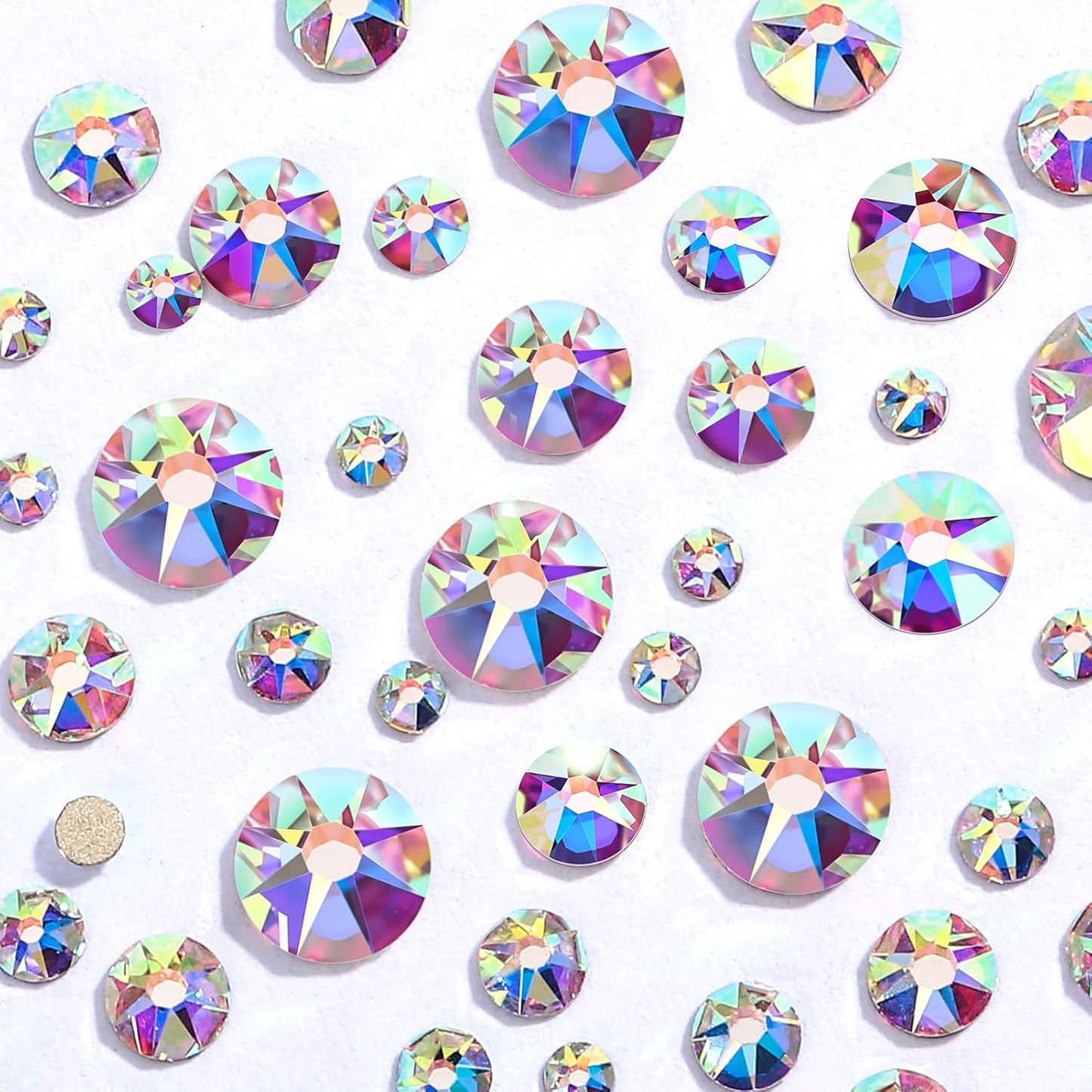 Novani Crystal AB Rhinestones Flat Back Round Rhinestone Style 2088 Sparkly Crystal Gemstones for Makeup Nail Art Crafting,Mixed Small Size(SS6-SS20)