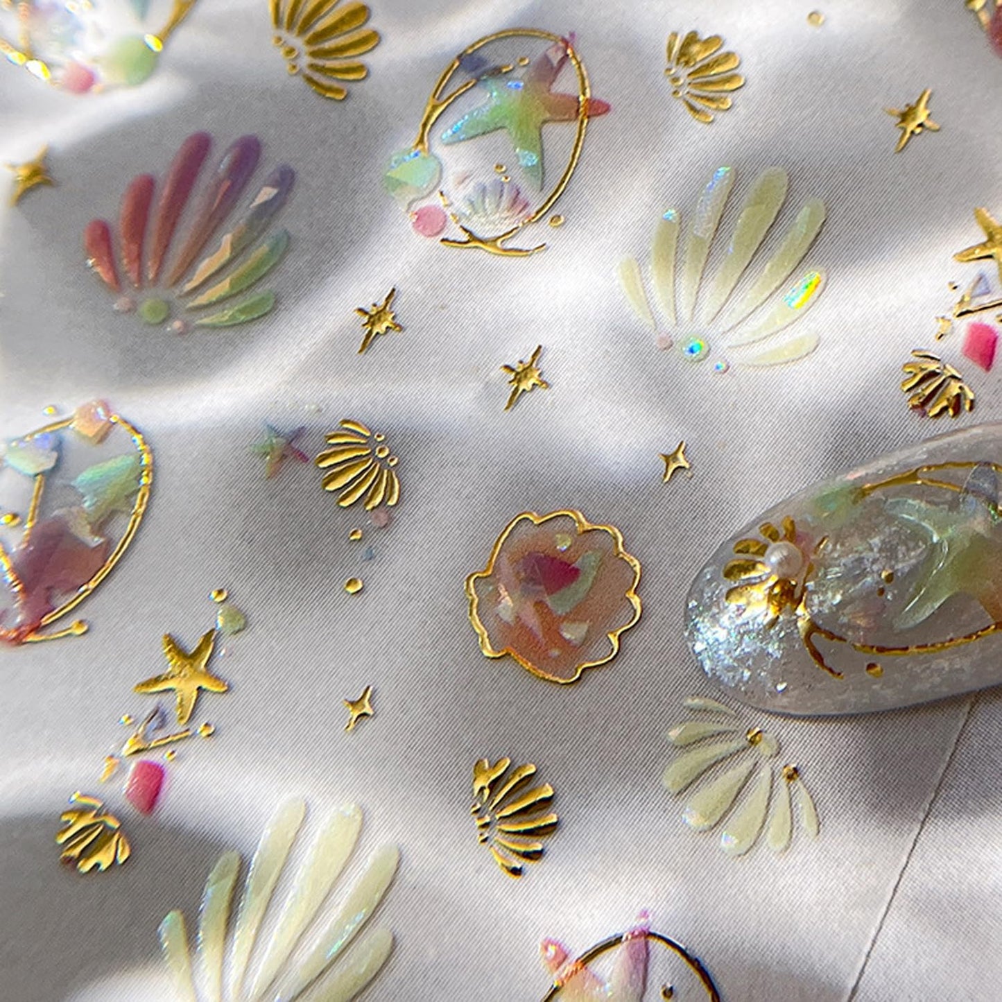 Summer Nail Stickers Starfish Nail Decals 3D Self-Adhesive Shiny Starfish Shell Nail Art Design Sticker Ocean Theme Nails Supplies Decoration Accessories for Women Acrylic Nails