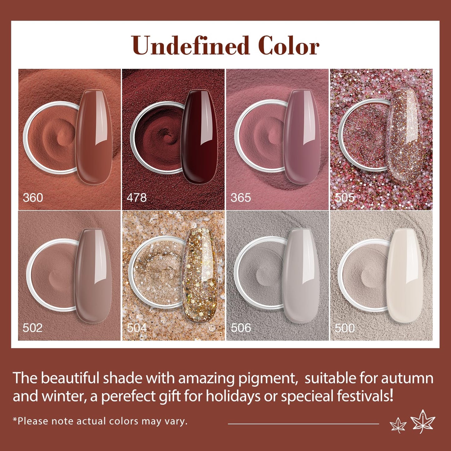 AZUREBEAUTY 30Pcs Dip Powder Nail Kit Starter with Nail Sticks, 8 Colors Fall Winter Nude Brown Glitter, Dipping Powder Liquid Set with Matte/Base/Top Coat Activator for French Manicure Salon