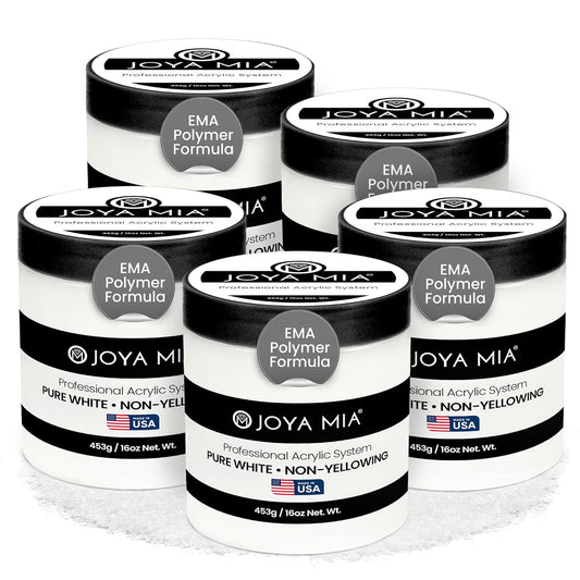 Joya Mia Acrylic Powder for Nails, MMA-Free, Super Adhesion Professional Powder for Flawless & Long-Lasting Nail Enhancements, Easy Application, Vibrant & Stunning Colors - Pure White, 5 lbs