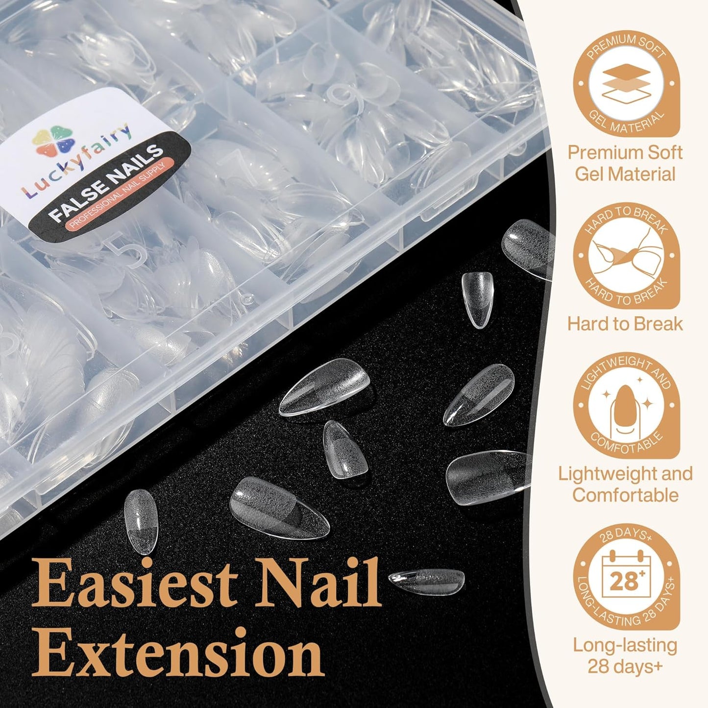 Almond Gel Nail Tips: 360pcs Pre-Shaped Medium Nail Tips Almond Shape Acrylic Fake Nails Half Matte Full Cover Press On Nails for Extension Home DIY Salon 12 Sizes