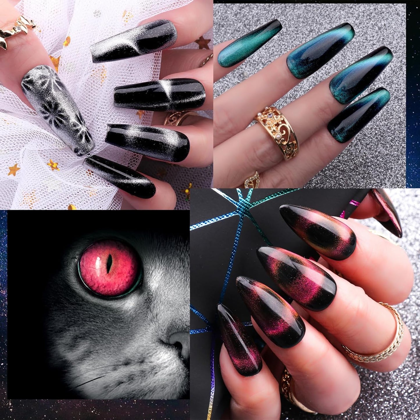 Clara Colors Magnetic Nail Polish - 20 Colors Cat Eye Gel Polish Kit Holographic Glitter Cat Eye Nail Polish with 4 Magnet, Black White Base Top Coat Gel Soak Off LED Manicure Salon DIY Art Gifts