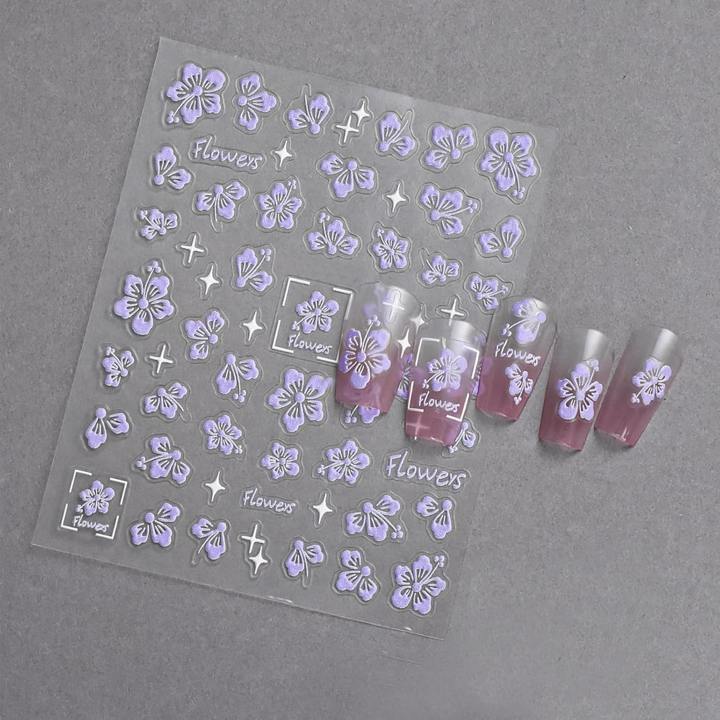Flower Nail Stickers 5D Embossed Hollow Out Flower Nail Decals Pink Purple White Floral Designs Summer Cute Flowers Decals Pegatinas Uñas for Women DIY Manicure Decoration Accessories 3Sheets
