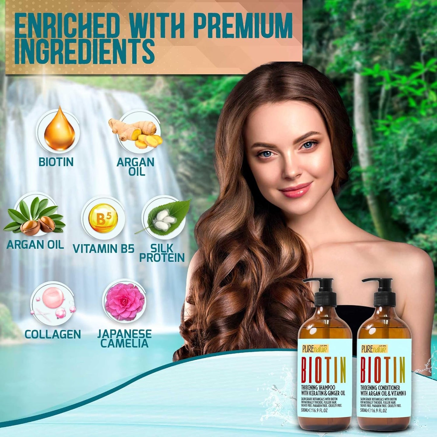 Biotin Shampoo and Conditioner Set - Volume Boosting Formula for Men and Women to Help Thinning Hair - Sulfate and Paraben Free with Thickening Properties - Volumizing Products to Improve Fullness