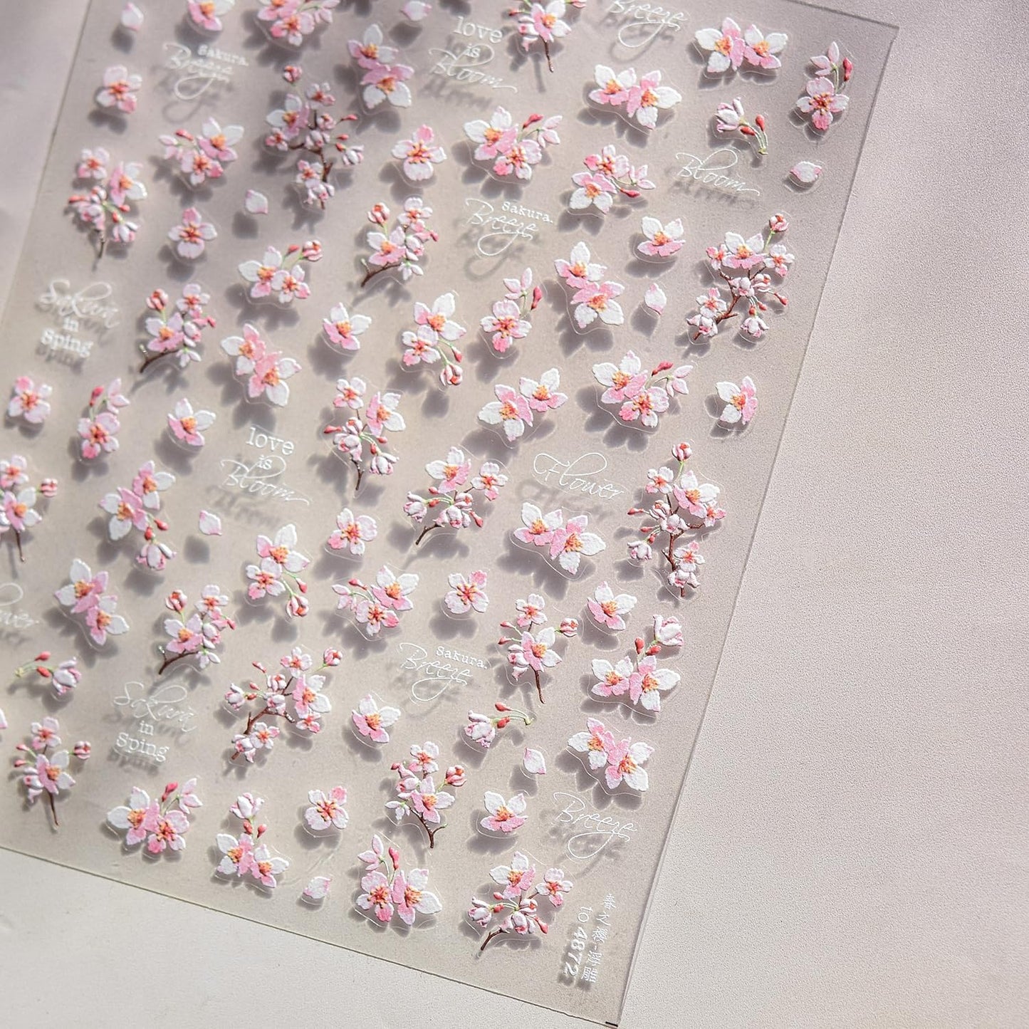 Flower Nail Stickers for Nail Art 5D Self Adhesive Nail Decals Spring Summer Nail Art Stickers White Pink Floral Nail Supplies Manicure Decoration for Women Girls