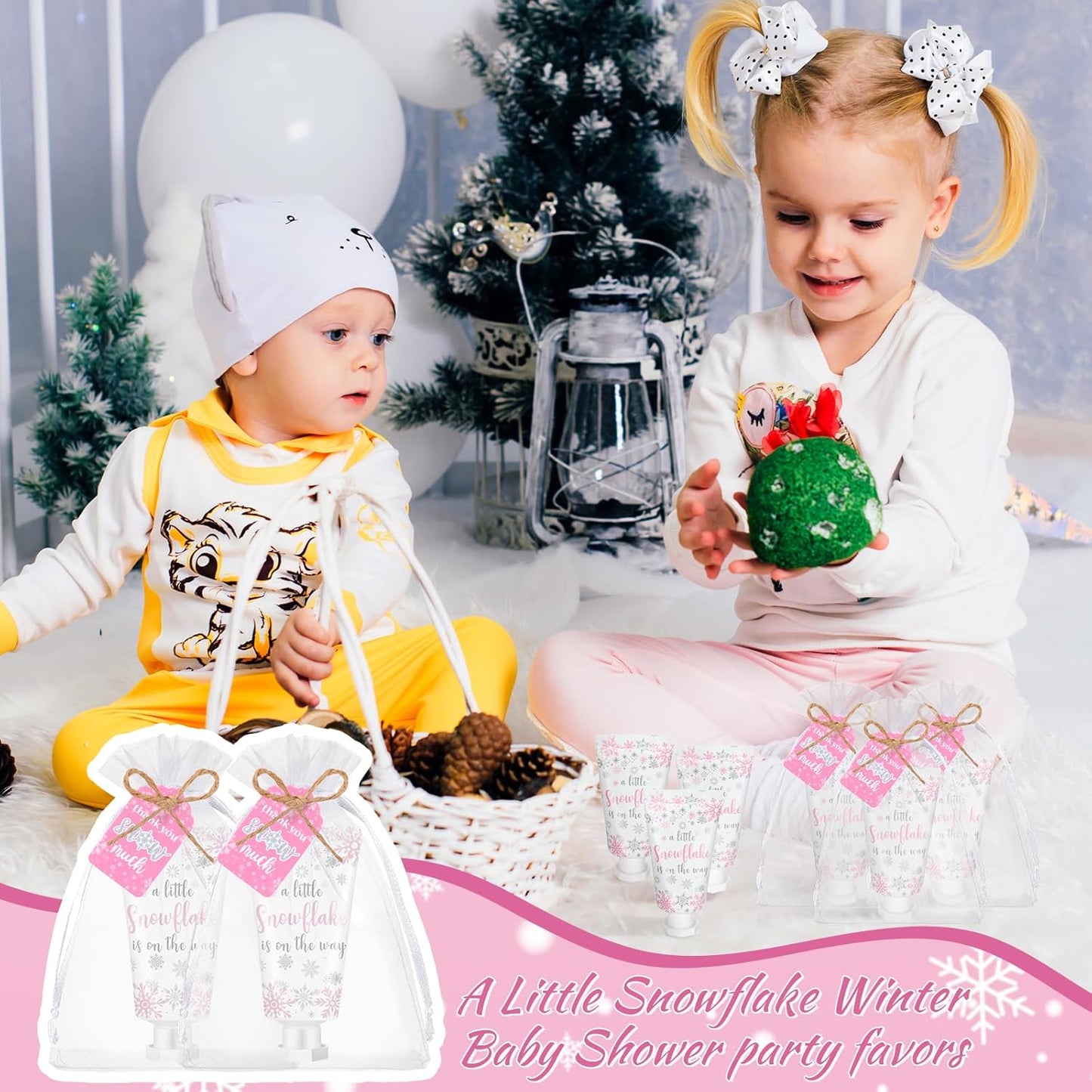 48 Sets Baby Shower Hand Cream Party Favors for Guests Christmas Hand Cream Gift Bulk Travel Size Lotion Set for Wedding Christmas(Snowflake)