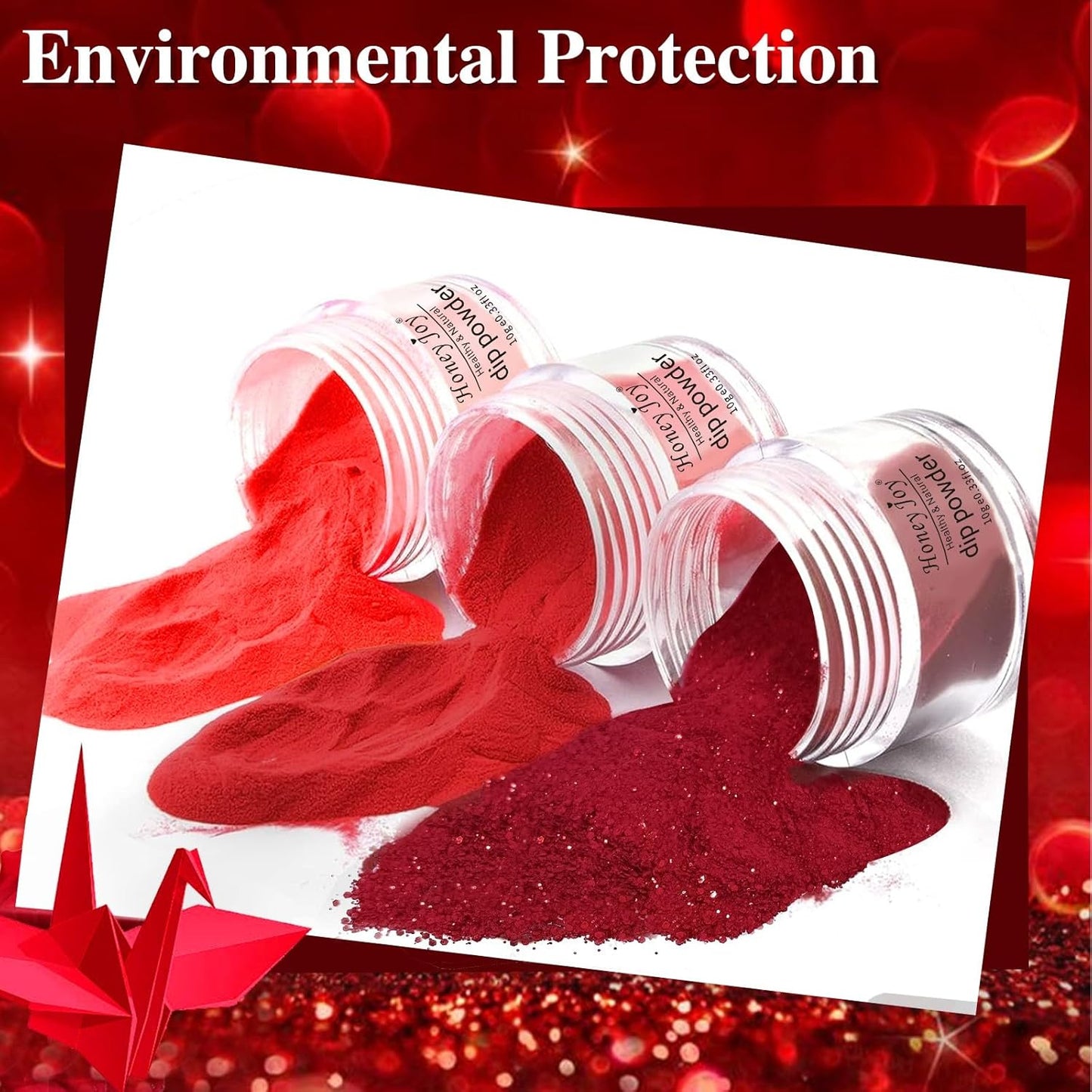 Honey Joy Dip Powder Nail Kit Starter,4 Colors Deep Red Glitter Holographic Black Dipping Powder Liquid Set with Base Top Coat for Nail Art Manicure Salon DIY No LED Nail Lamp Needed, Dip-7pcs-08