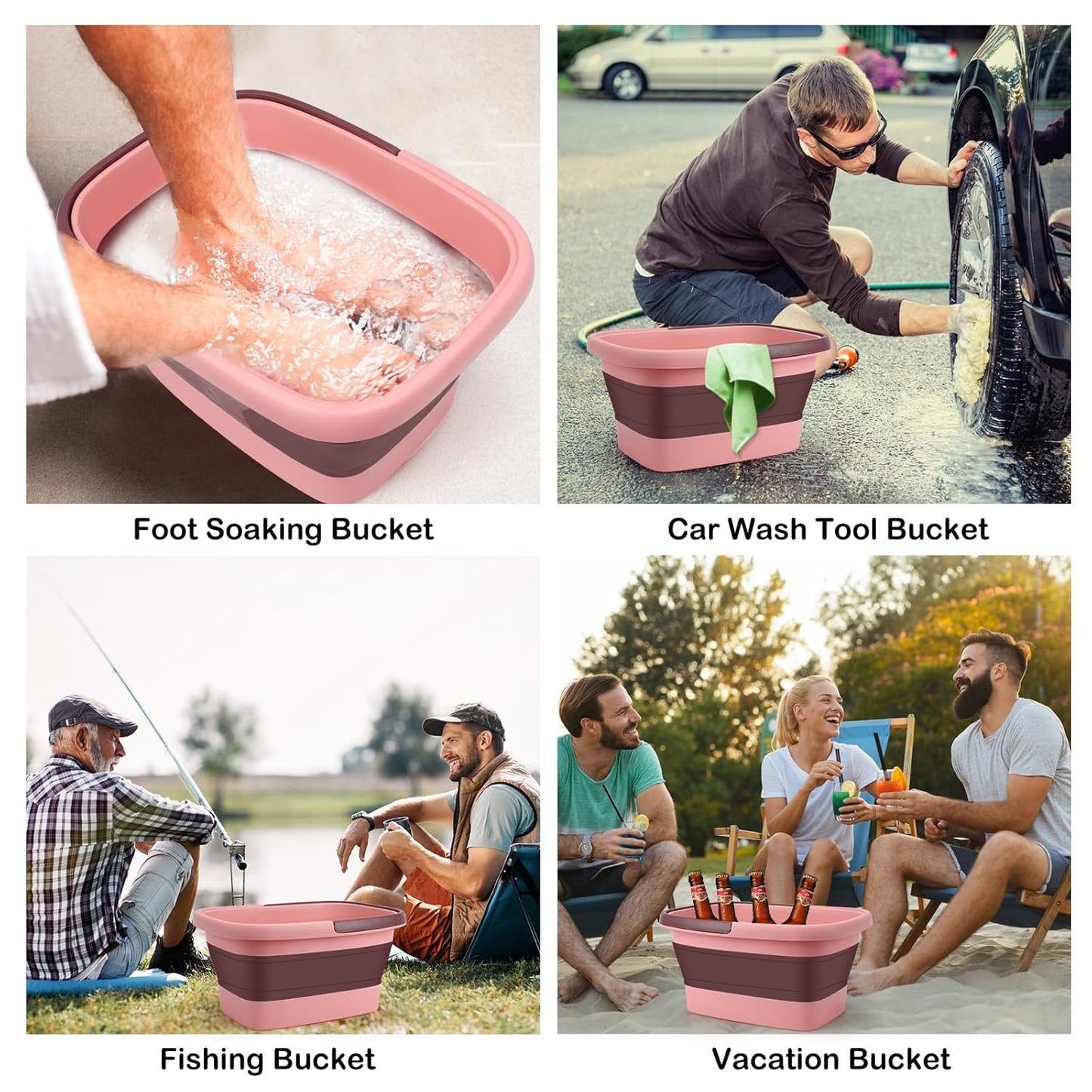 Foot Bath Collapsible Foot Soak Tub,Beinilai Collapsible Foot Bath Basin,Multifunction Plastic Basin with Handles,Foot Tub for Soaking Feet-Pink