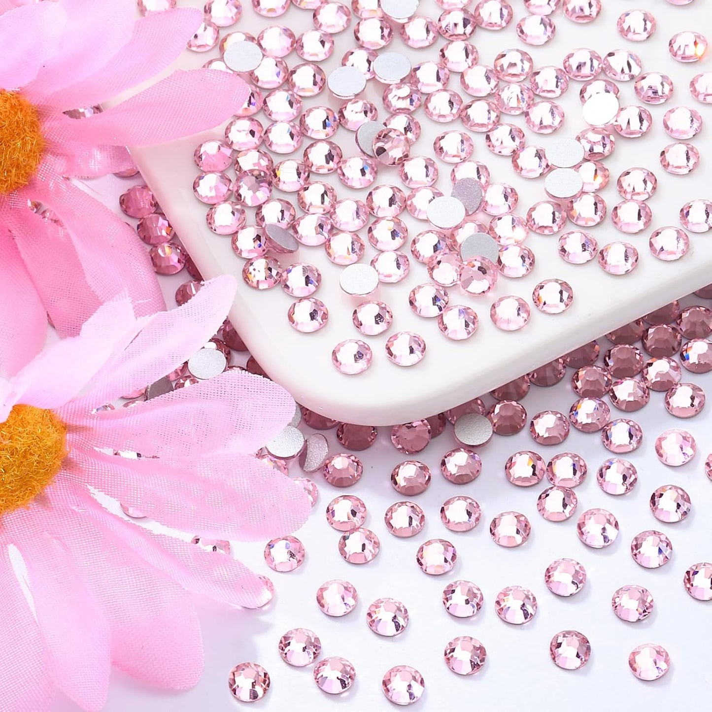 Pink Flatback Rhinestones, Glass Rhinestones for Nail Art and Craft, Glue Fix, Loose Crystal Gemstones(Pink, SS8, 1440pcs, 2.3-2.5mm)