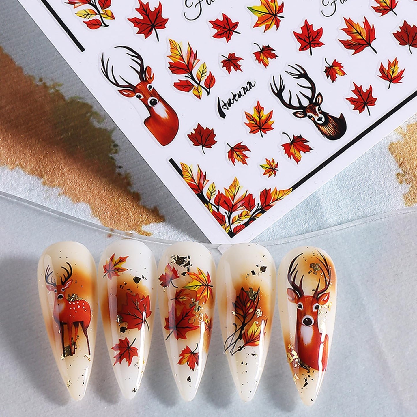8 Sheets Thanksgiving Nail Art Stickers Decals Fall Maple Leaf Nails Decals Self-Adhesive Autumn Maple Leaves Nails Stickers for Nail Art Pumpkin Decals