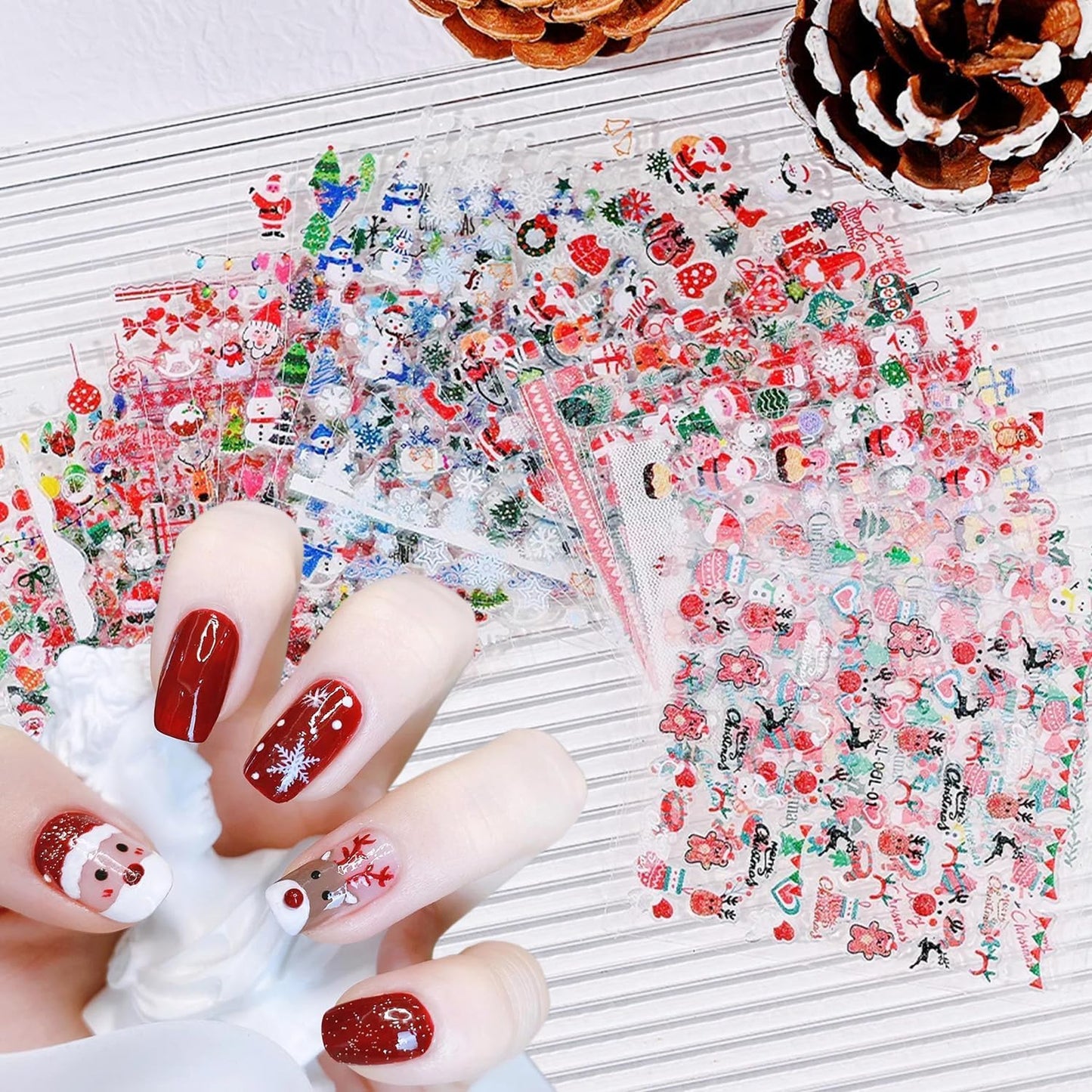 30 Pcs Christmas Nail Sticker 3D Self- Adhesive Nail Decals with Cute Penguin Deer Snowman Snowflake Elk Santa Claus Design Xmas Nail Art Stickers for Women Winter Holiday Nail Sticker(Christmas)