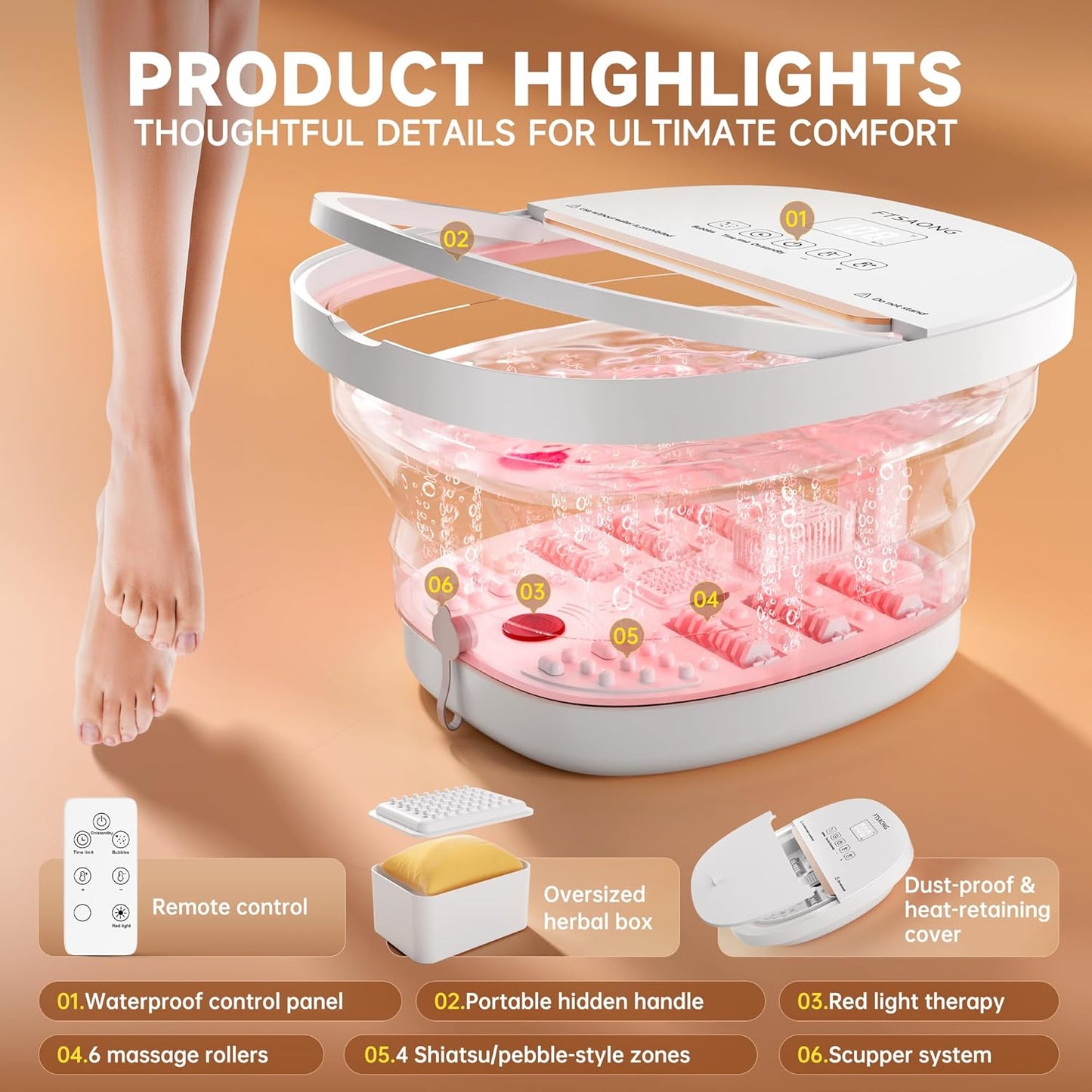 Collapasible Foot Spa Bath Massager with Heat, Pedicure Foot Spa with Bubbles and Jets/Timer/ Temperature Control, Feet Soak Tub for Home, Office, Relaxation and Stress Relief, Gift for Men and Women