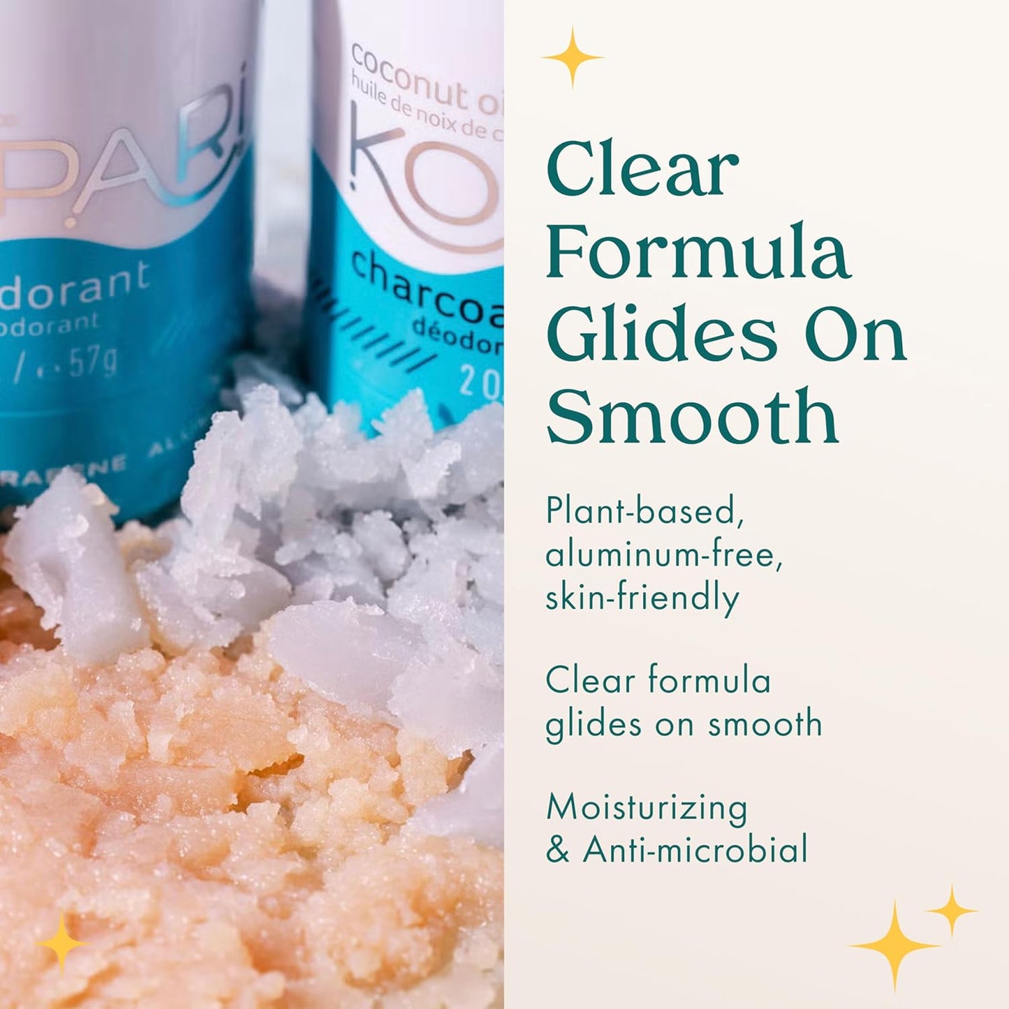 Kopari Aluminum Free Coconut Deodorant, Non Toxic & Clean Plant-Based, No Parabens or Baking Soda, Long Lasting Protection, Original & Charcoal 2 Pack