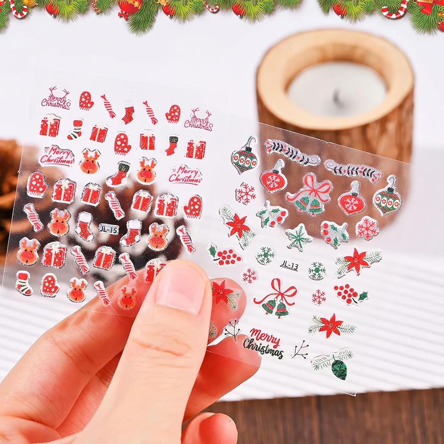 30 Pcs Christmas Nail Sticker 3D Self- Adhesive Nail Decals with Cute Penguin Deer Snowman Snowflake Elk Santa Claus Design Xmas Nail Art Stickers for Women Winter Holiday Nail Sticker(Christmas)