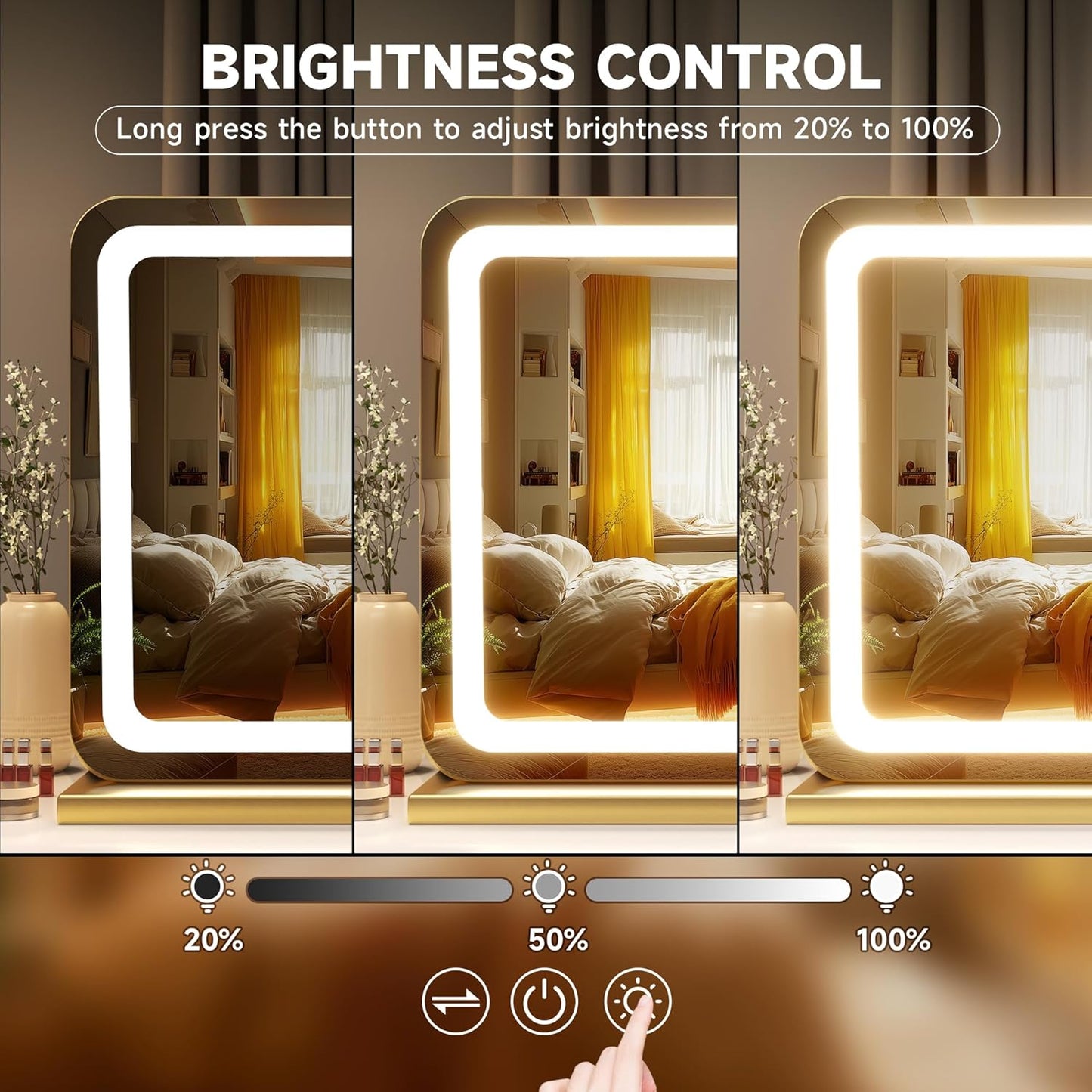 Hasipu Vanity Mirror with Lights, 39.4" x 30" LED Makeup Mirror, Lighted Makeup Mirror with Dimmable 3 Modes, Touch Screen Control Vanity Mirror Round Gold