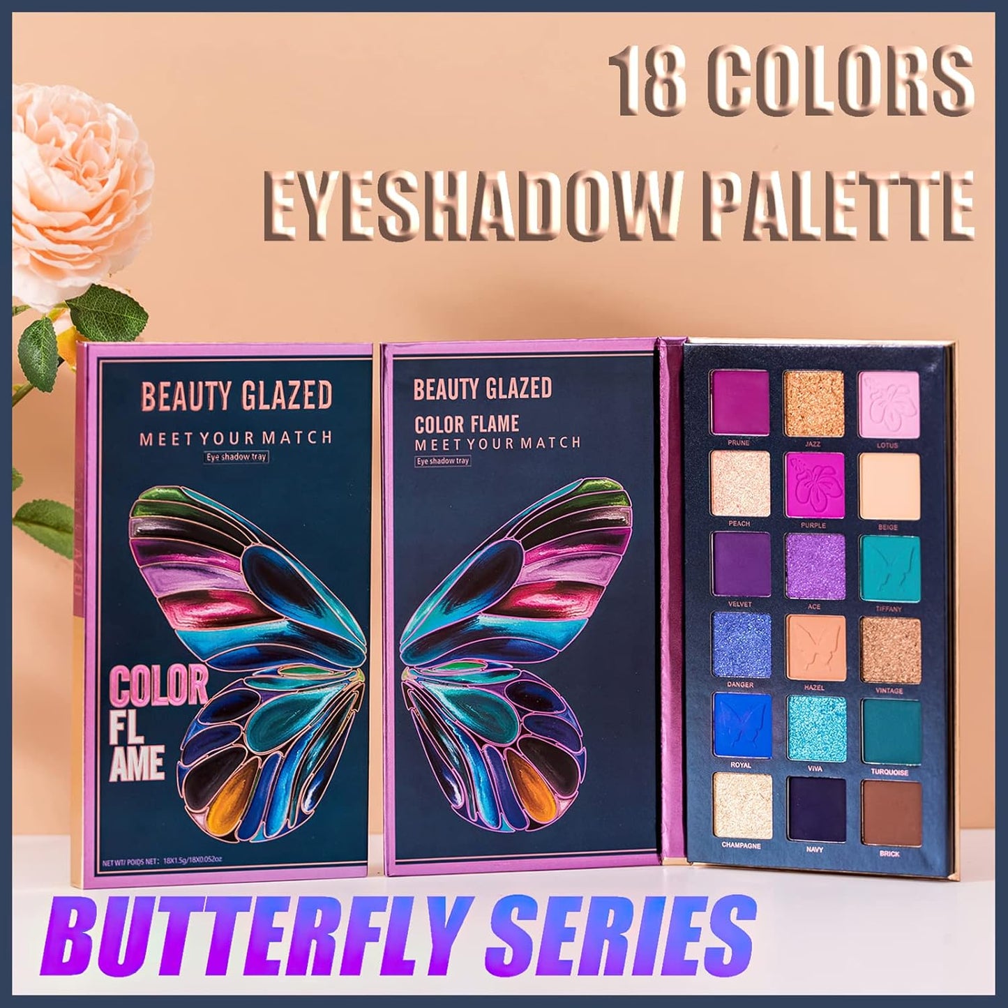 18 Colors Eyeshadow Palette, Butterfly Series Highly Pigmented Eye Makeup Palette, Matte Shimmer Metallic Powder Eyeshadow Pallet, Makeup Palette Cosmetics Gift, 110
