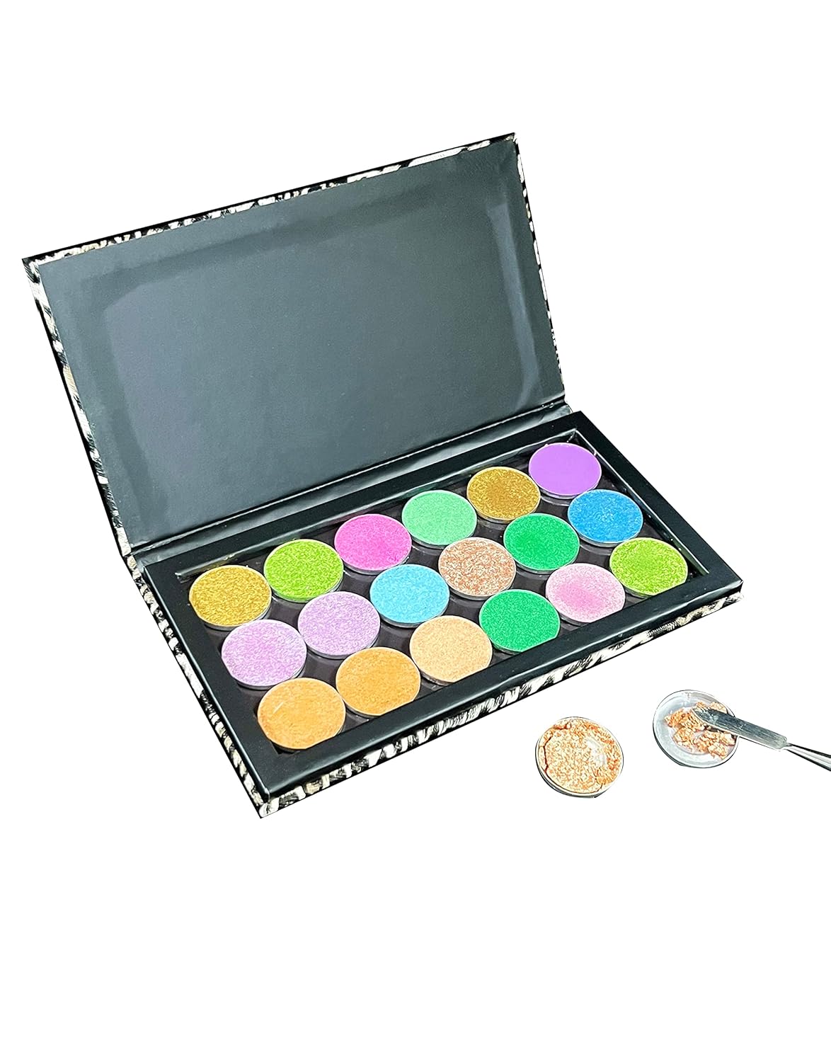 Mermaid Empty Magnetic Palette, Fish scale Empty Magnetic Palette for Highlighters Eyeshadows Lipstick Blush Powder Rectangle Large size (Leopard Grain)