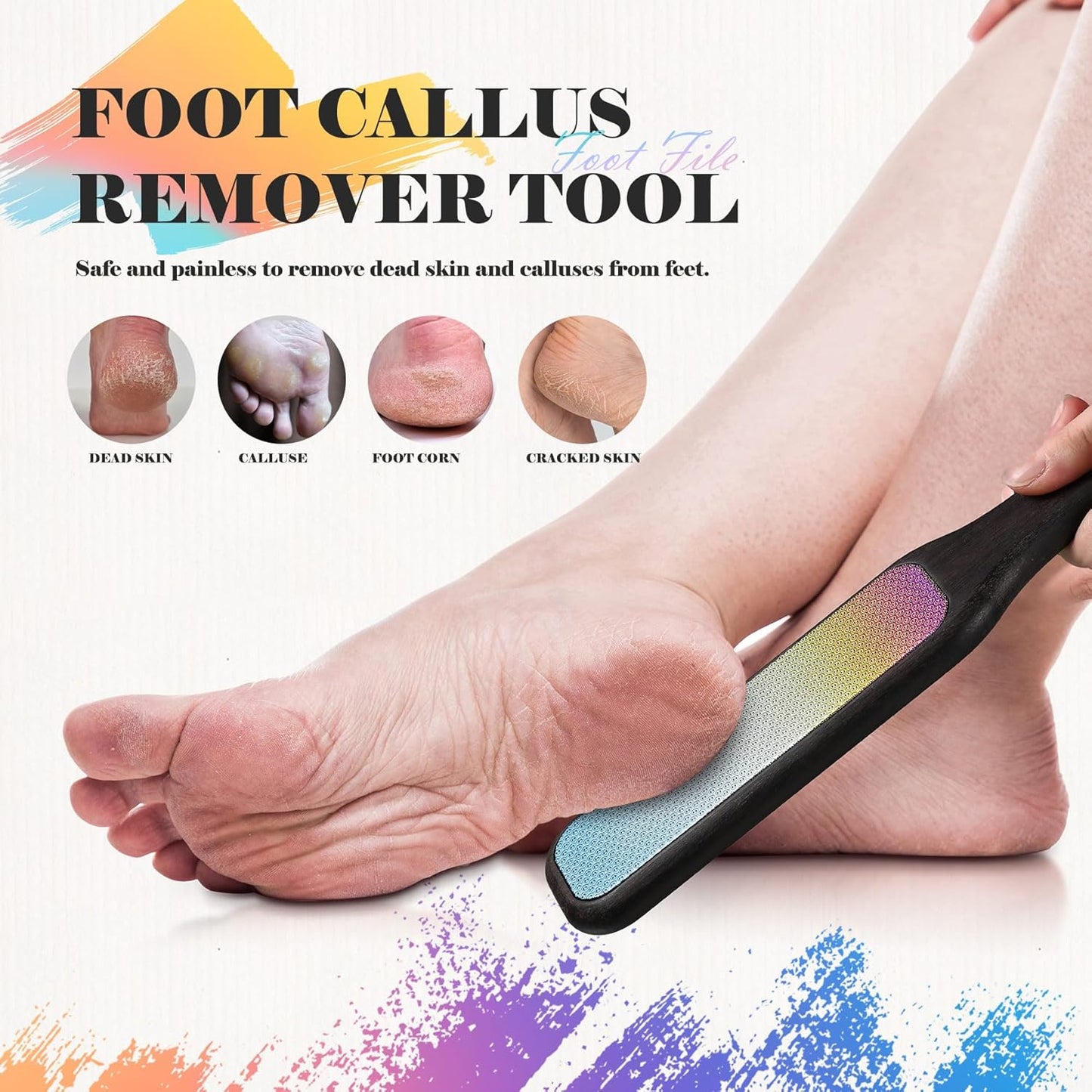 BALUCA Hard Skin Remover Foot File - Foot Callus Remover, Durable Foot Scrubber, Dead Skin Remover, Hygienic Pedicure Tool, Long Lasting Foot Buffer, Soft Smooth Feet, (Rainbow)