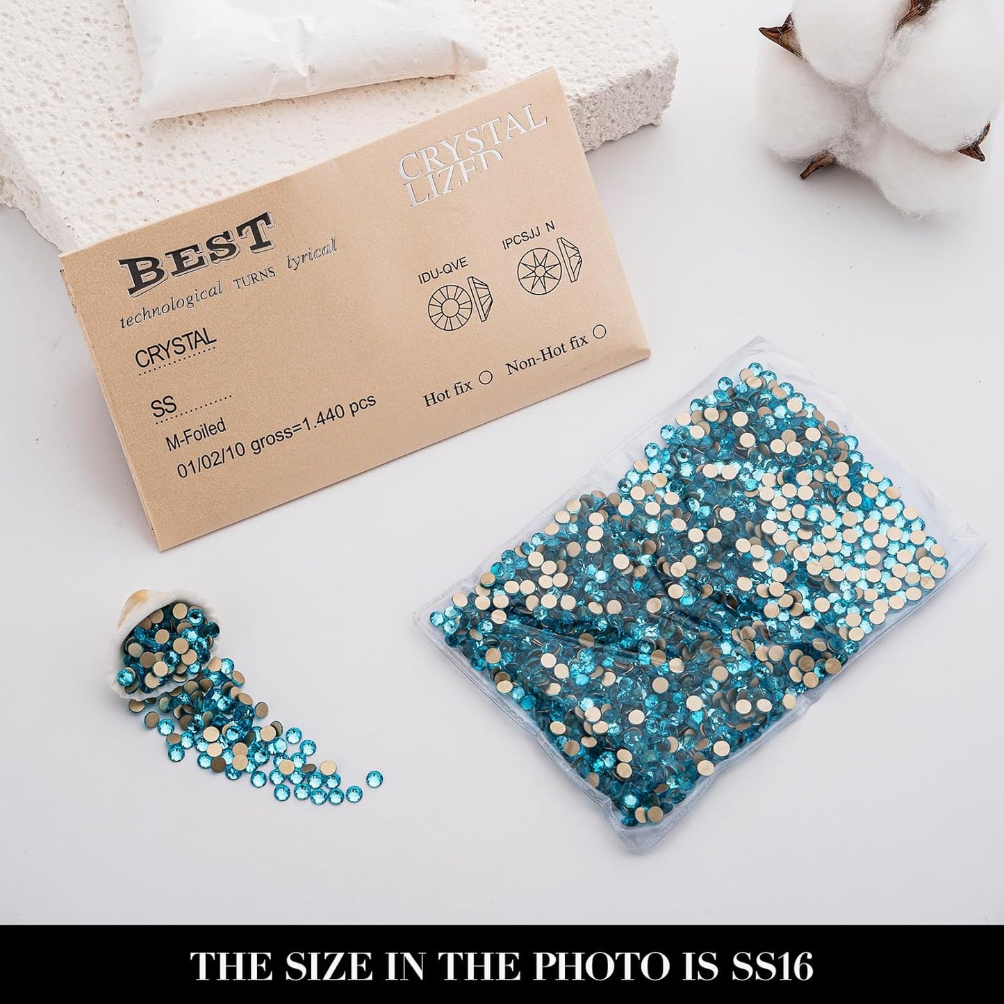 Novani Aquamarine Rhinestones 1440pcs Flat Back Round Rhinestone Style 2088 Sparkly Crystal Gemstones for Nail Art and Crafting SS16,3.8-4.0mm