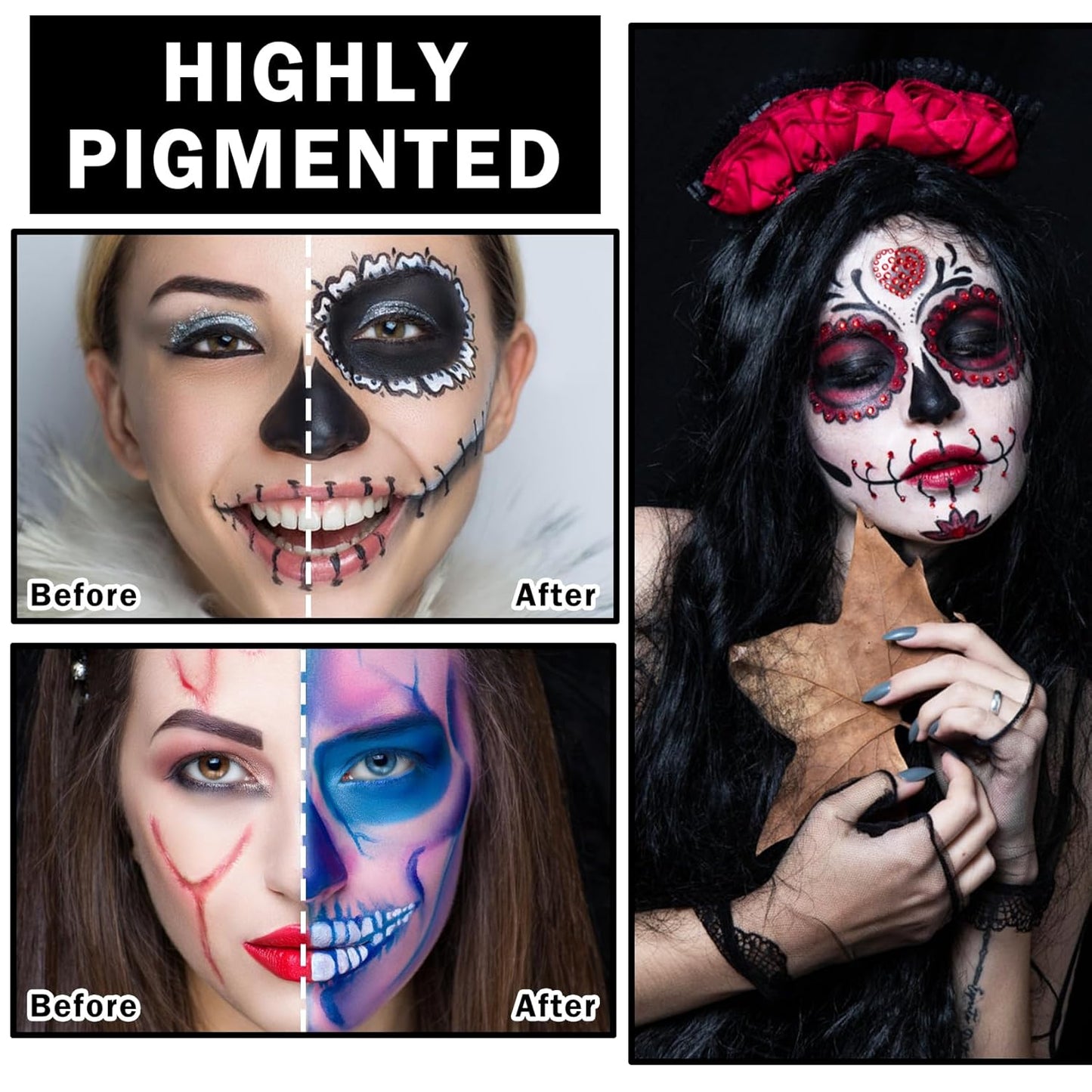 Clown Makeup Kit,Black White Red Face Paint Professional Adult Body Paint Kit for Halloween SFX Special Effects Makeup Kit