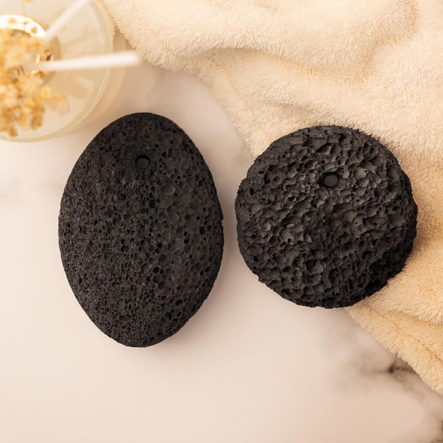 Natural Pumice Stone Set - Lava Foot Scrubber File, Round and Oval Shapes for Effective Exfoliation - Ideal for Cracked Heels, Callus Remover, and Dead Skin Removal - Brown Gray, 2-Pack