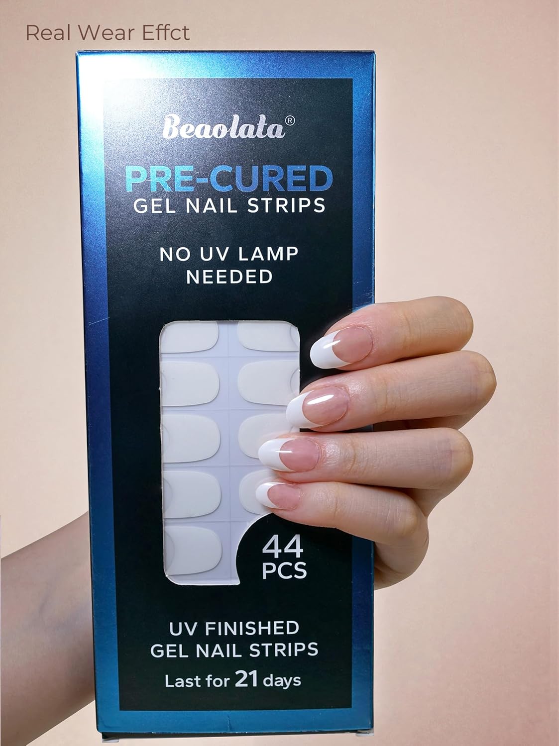 Pre Cured Gel Nail Strips - 44PCS Salon Quality Gel Nail Stickers - Long Lasting Polish Wraps for Women no UV Light Needed Easy Apply& Remove (Dawn White)