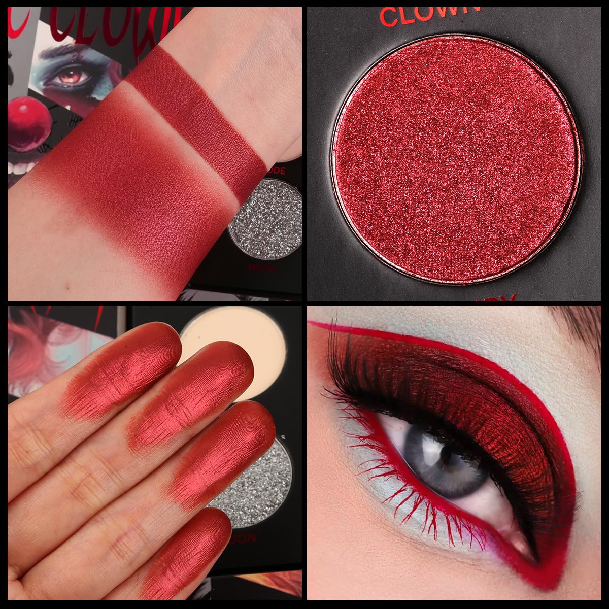 ecofavor Red Goth Eyeshadow Palette - 9 Colors True Hot Red Black Eye Shadows | Halloween Glitters Makeup | Matte Shimmer High Pigmentation | Clown Vampire SFX Halloween Christmas Palette