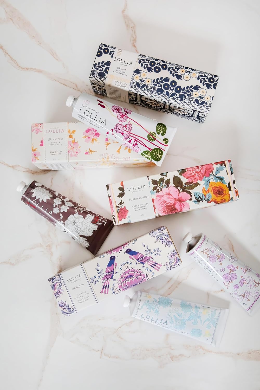 LOLLIA Petite Treat Handcreme Gift Set with Always in Rose, Breathe, Dream, Relax, This Moment & Wish, Scented Hand Cream for Women, Moisturizing Lotion for Dry Hands, Quick Absorbing Skin Care