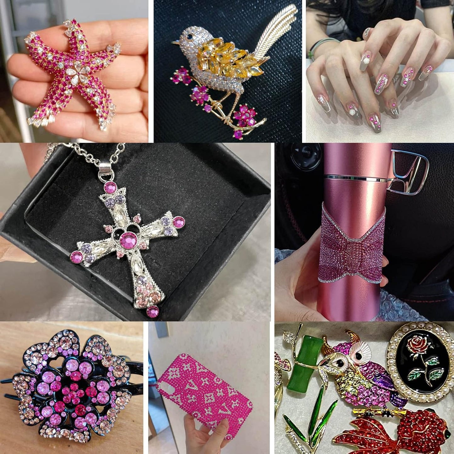 Beadsland 144pcs Flat Back Crystal Rhinestones Round Gems for Nail Art and Craft Glue Fix, Fuchsia, SS40, 8.4-8.7mm