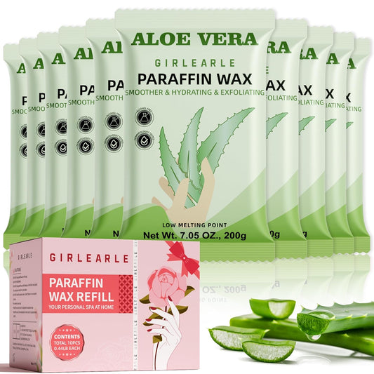 Paraffin Wax Refills 10 Packs for Paraffin Wax Bath Machine - for Dry Cracked Skin on Hands, Feet, Elbows - Moisturizing Hydration to Relieve Stiff Muscles & Joints (Aloe vera)