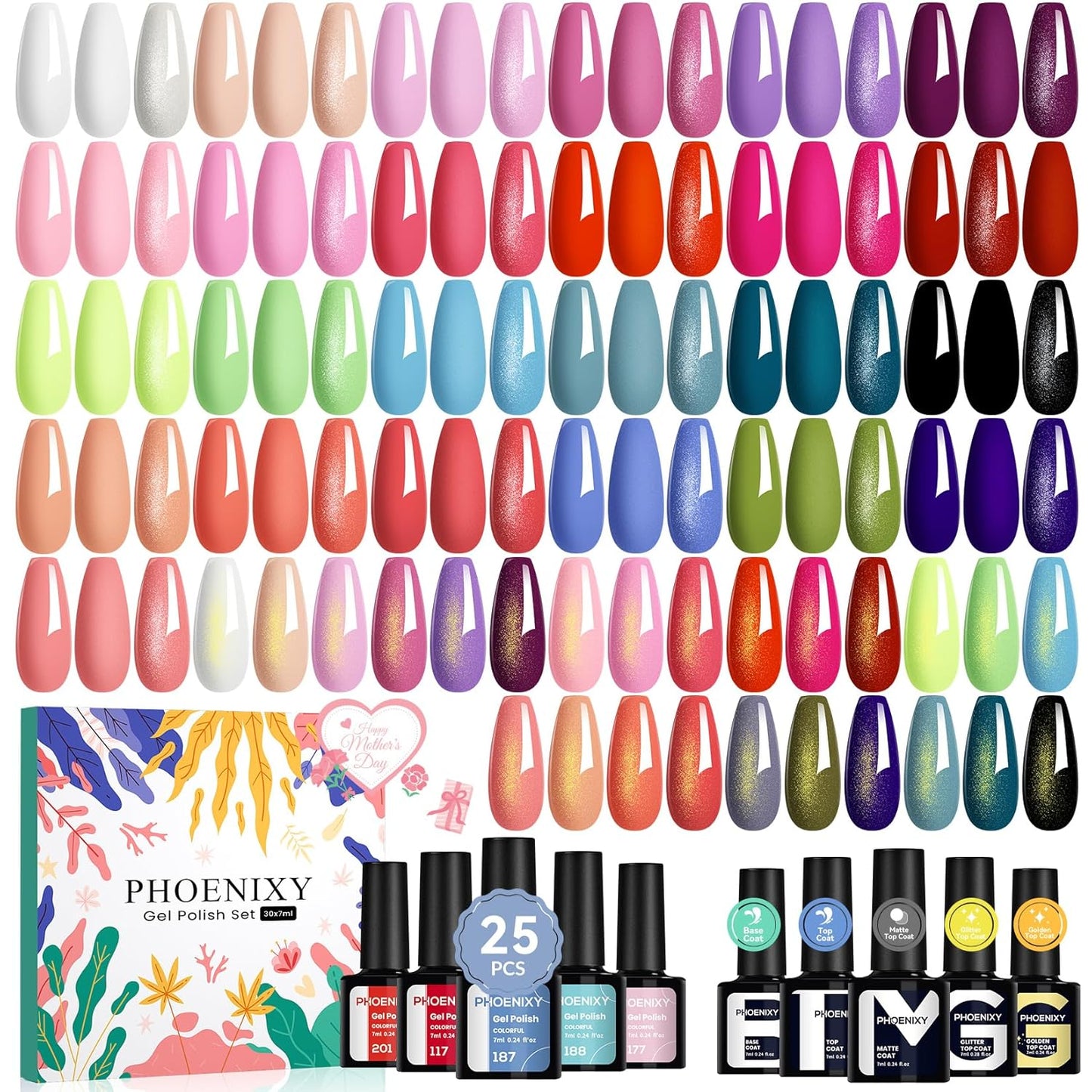 phoenixy Gel Nail Polish 25+5 PCS Nail Polish Set with Pink Tangerine Orange Pink for Women